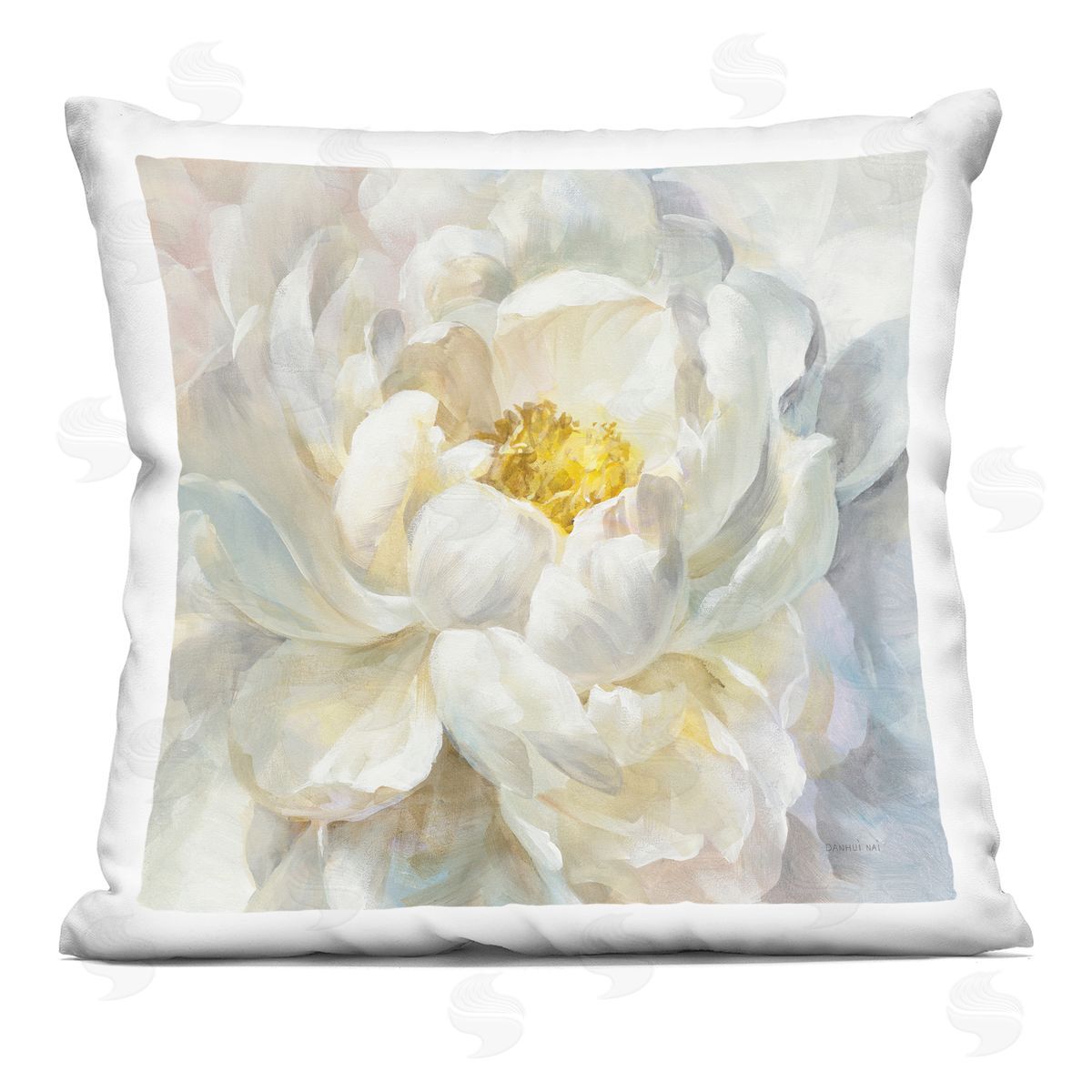 Delicate Flower Petals Soft White Yellow Painting Decorative Printed Pillow, Home Decor by Danhui Nai