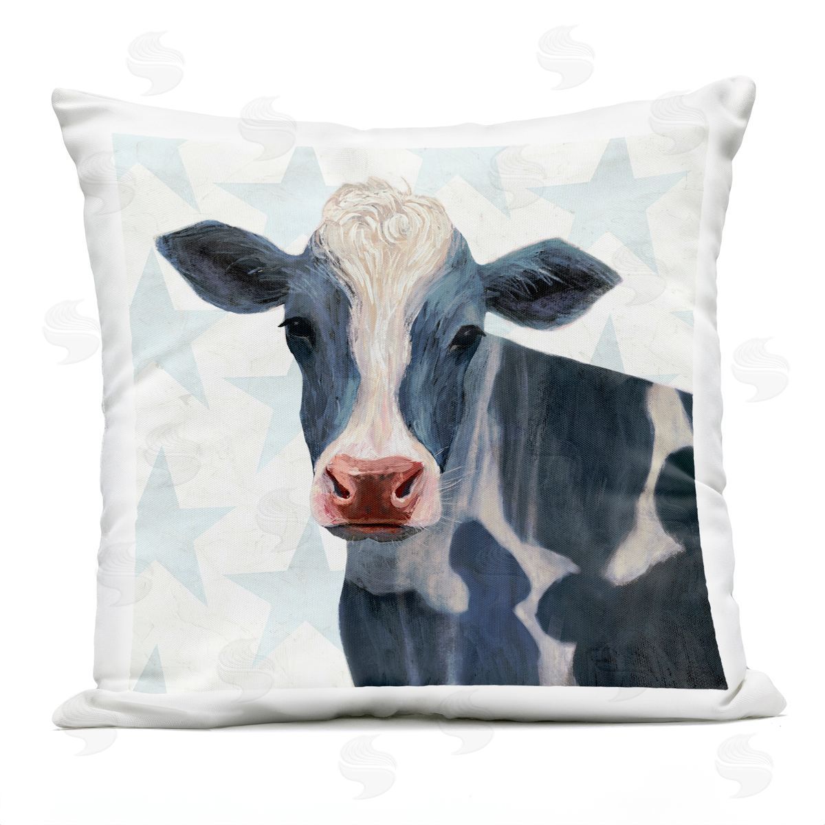 Patriotic Farm Cow Painting with Blue Stars Outdoor Printed Pillow, Home Decor by Victoria Borges