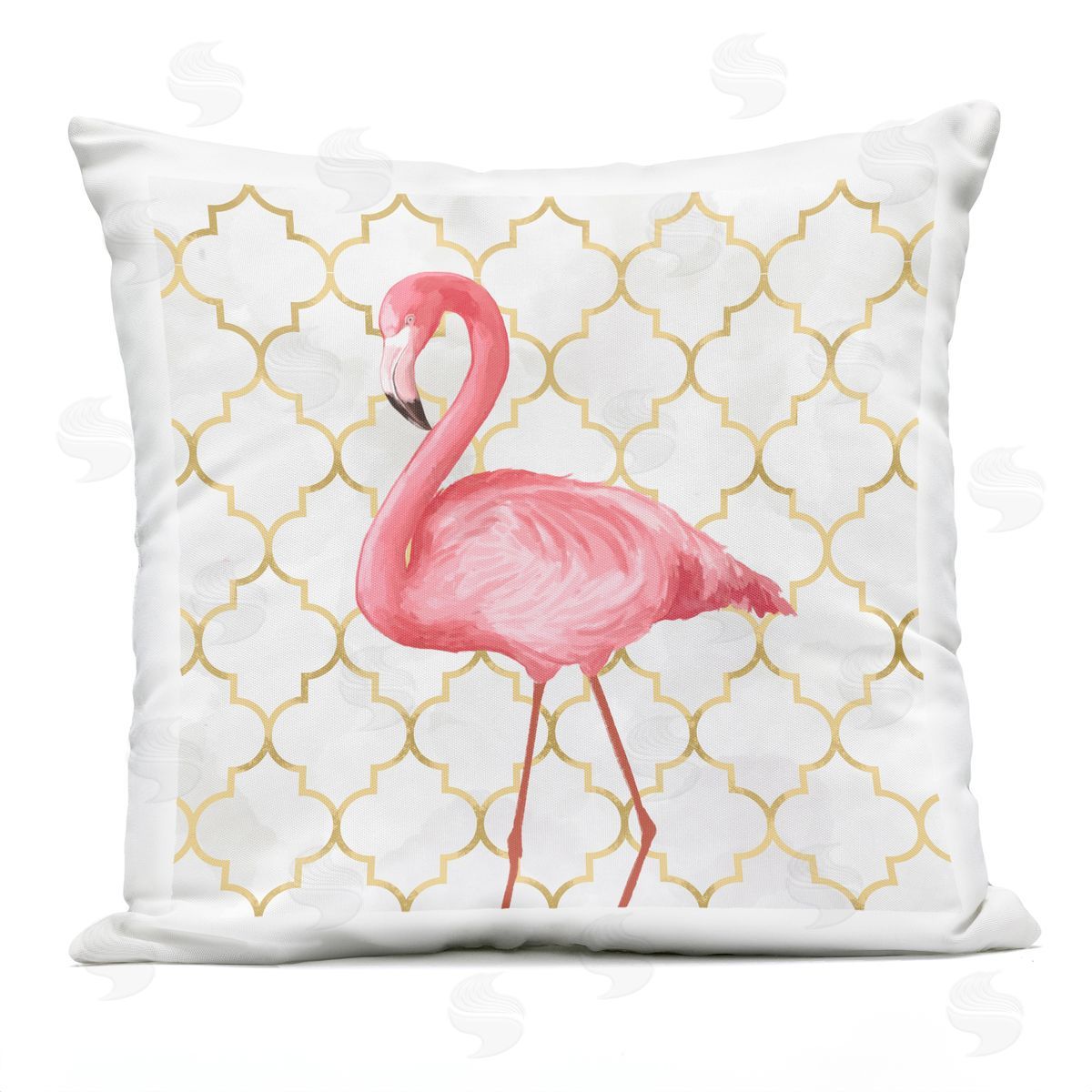 Pink Flamingo Animal Chic Gold Deco Pattern Printed Pillow Outdoor Printed Pillow, Home Decor by Ziwei Li
