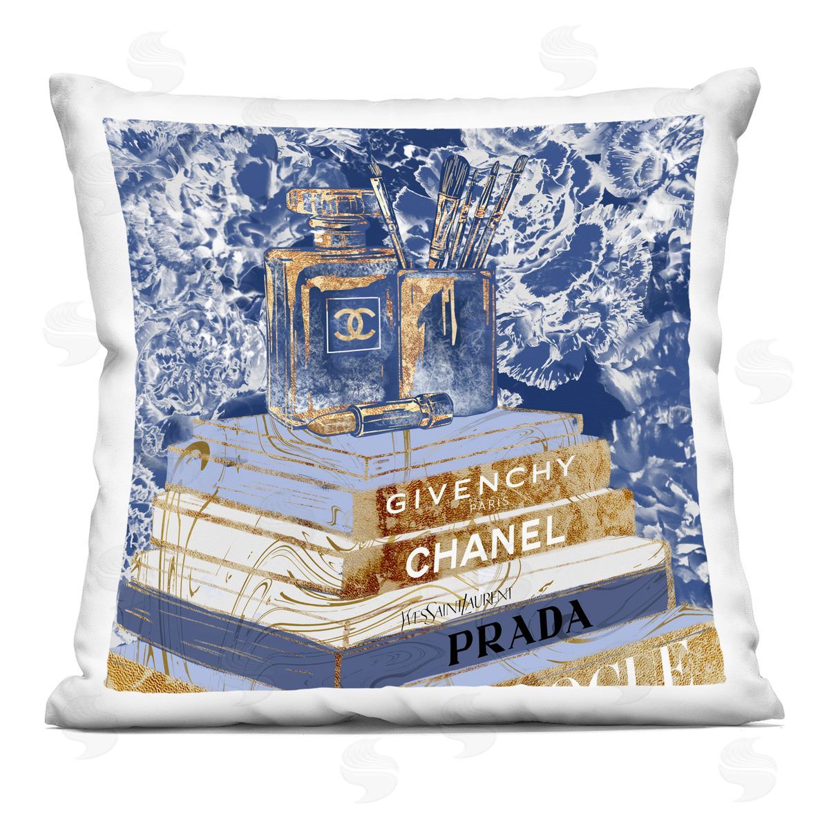 Blue Fashion Book Pile Glam Designer Accessories Printed Pillow Decorative Printed Pillow, Home Decor by Ziwei Li
