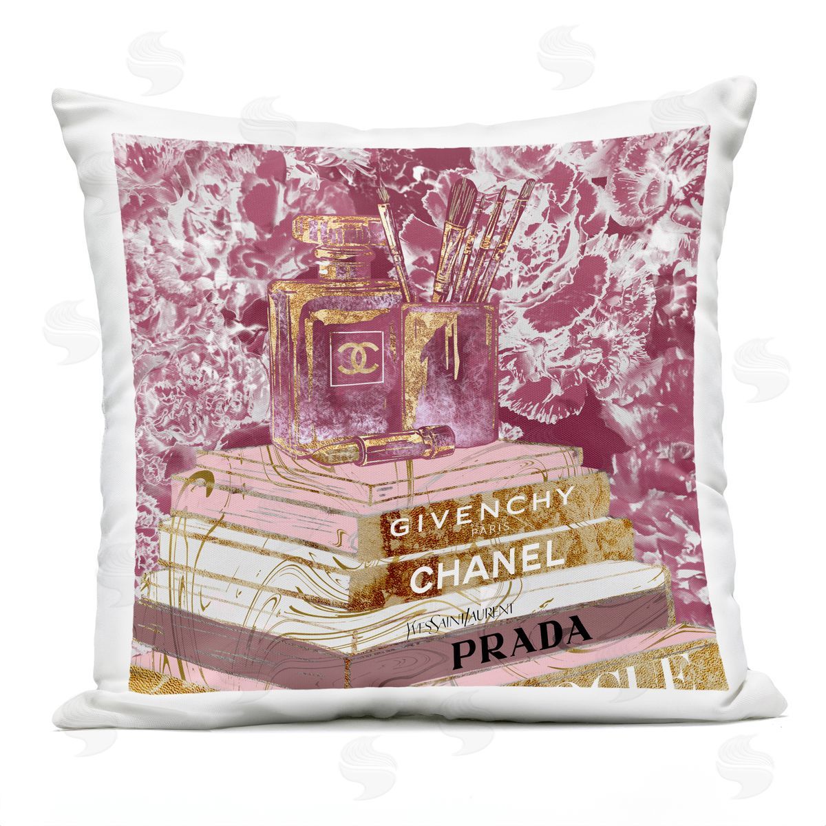 Glam Designer Books Fashion Accessory Glitz Pink Gold Printed Pillow Outdoor Printed Pillow, Home Decor by Ziwei Li