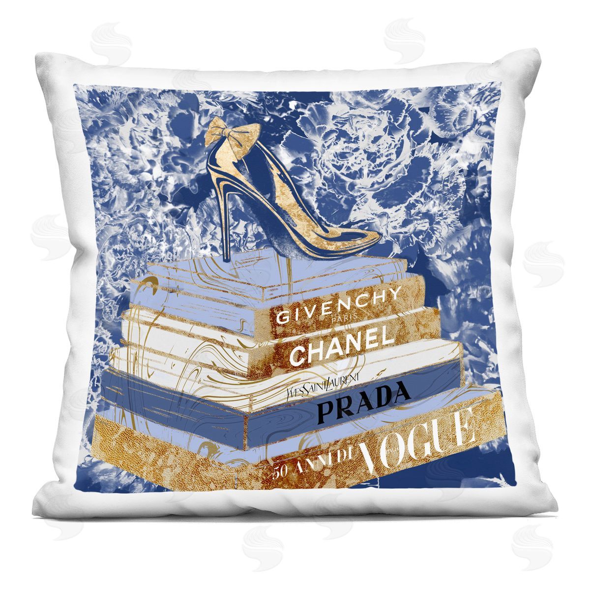 Designer Glitz Heel on Books Fashion Glam Blue Printed Pillow Decorative Printed Pillow, Home Decor by Ziwei Li