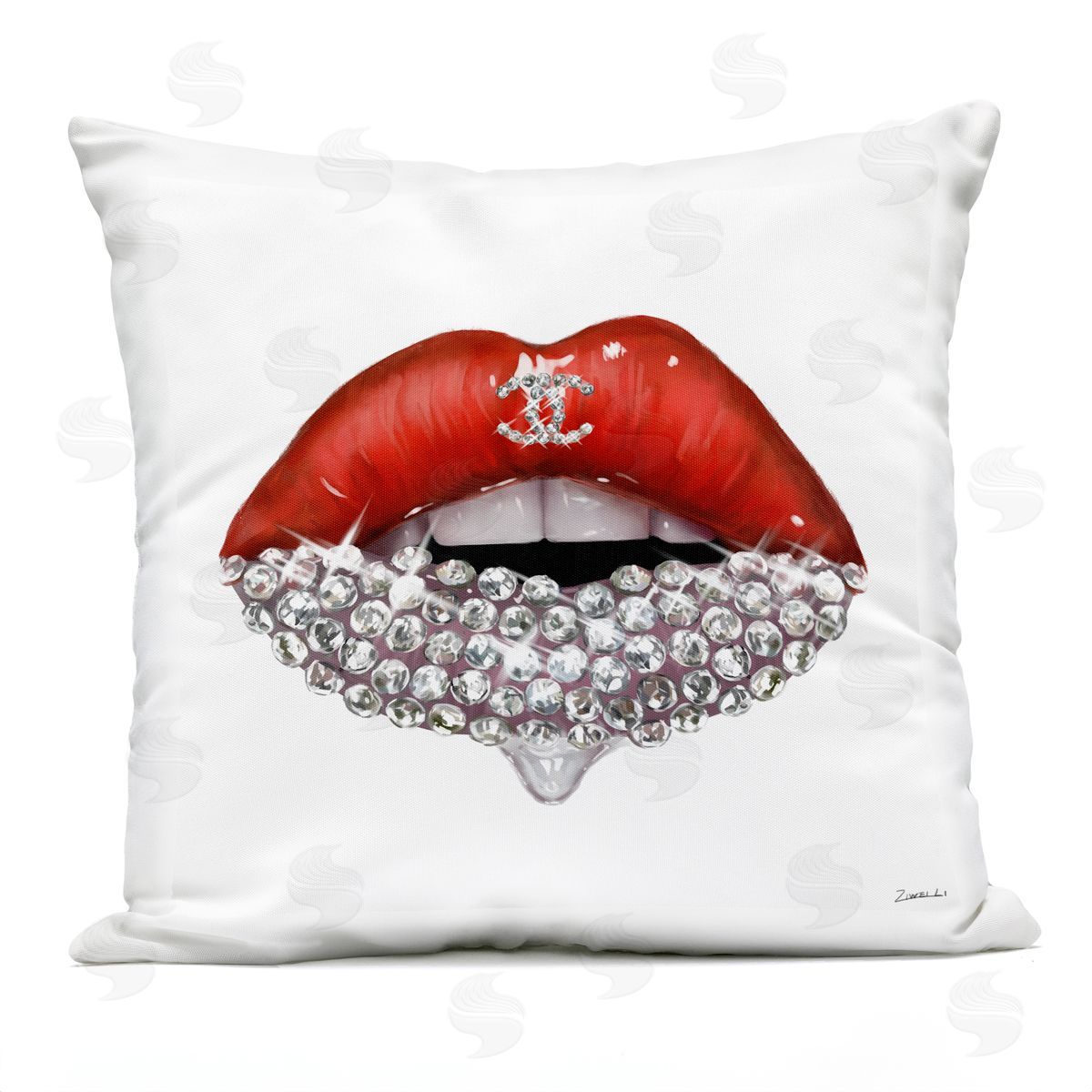 Chic Red Lip Portrait Women's Fashion Sparkle Printed Pillow Outdoor Printed Pillow, Home Decor by Ziwei Li