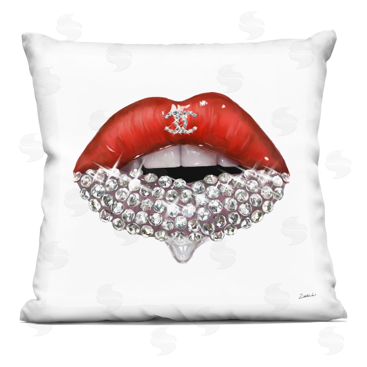 Chic Red Lip Portrait Women's Fashion Sparkle Printed Pillow Decorative Printed Pillow, Home Decor by Ziwei Li