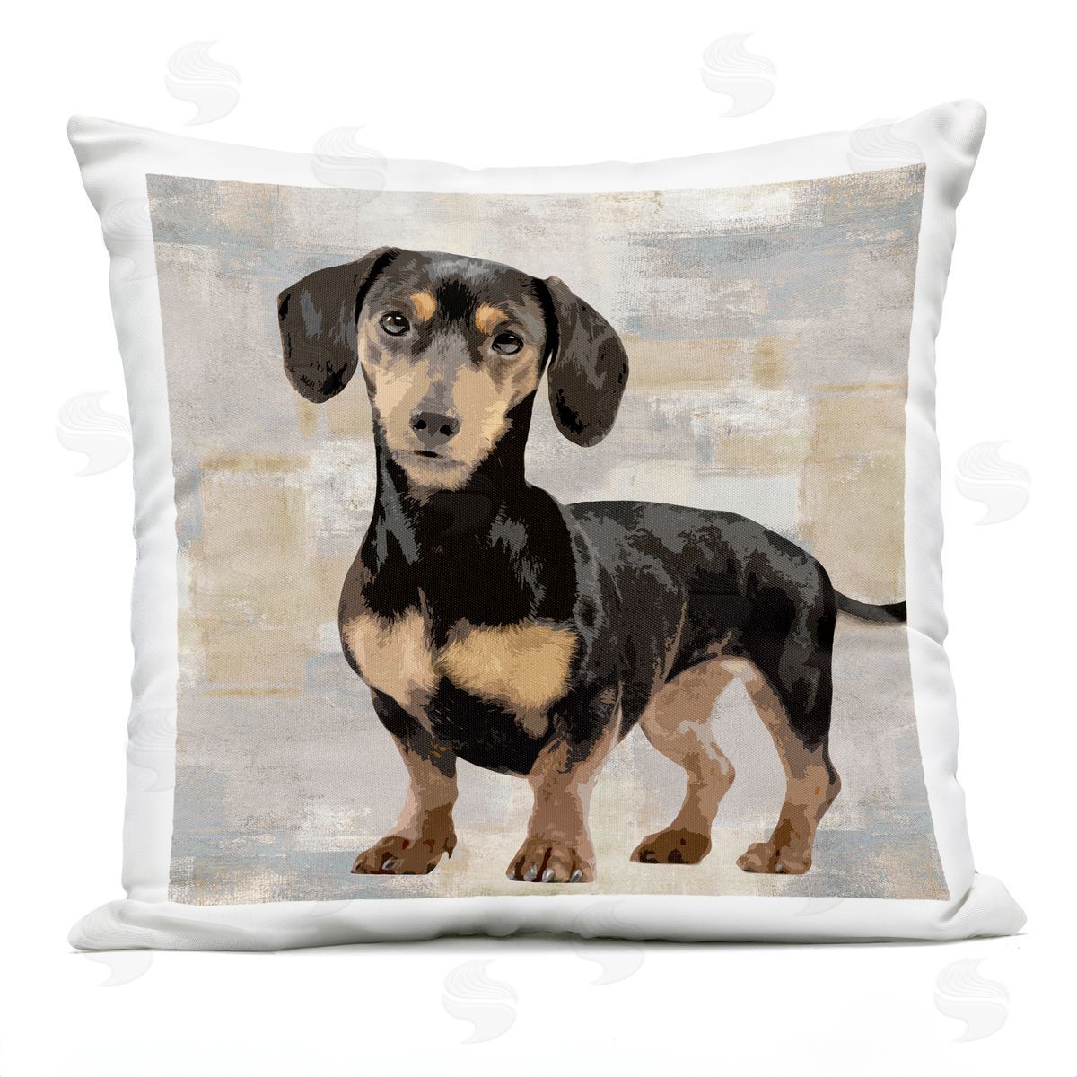 Dachshund Dog Portrait Neutral Grey Beige Patchwork Outdoor Printed Pillow, Home Decor by Keri Rodgers