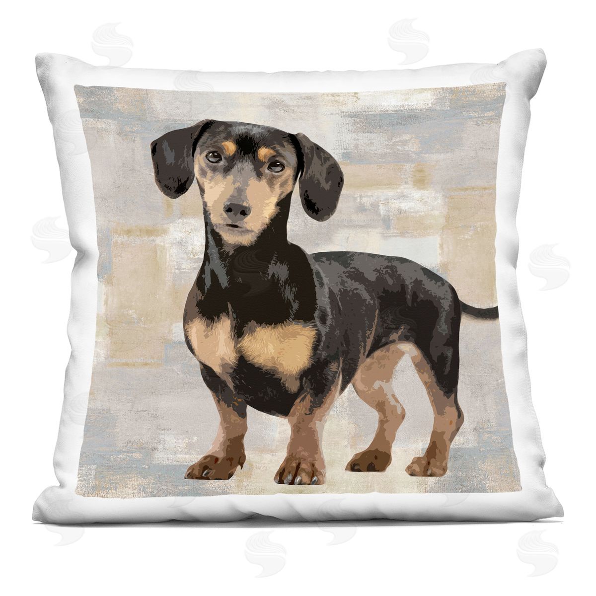 Dachshund Dog Portrait Neutral Grey Beige Patchwork Decorative Printed Pillow, Home Decor by Keri Rodgers