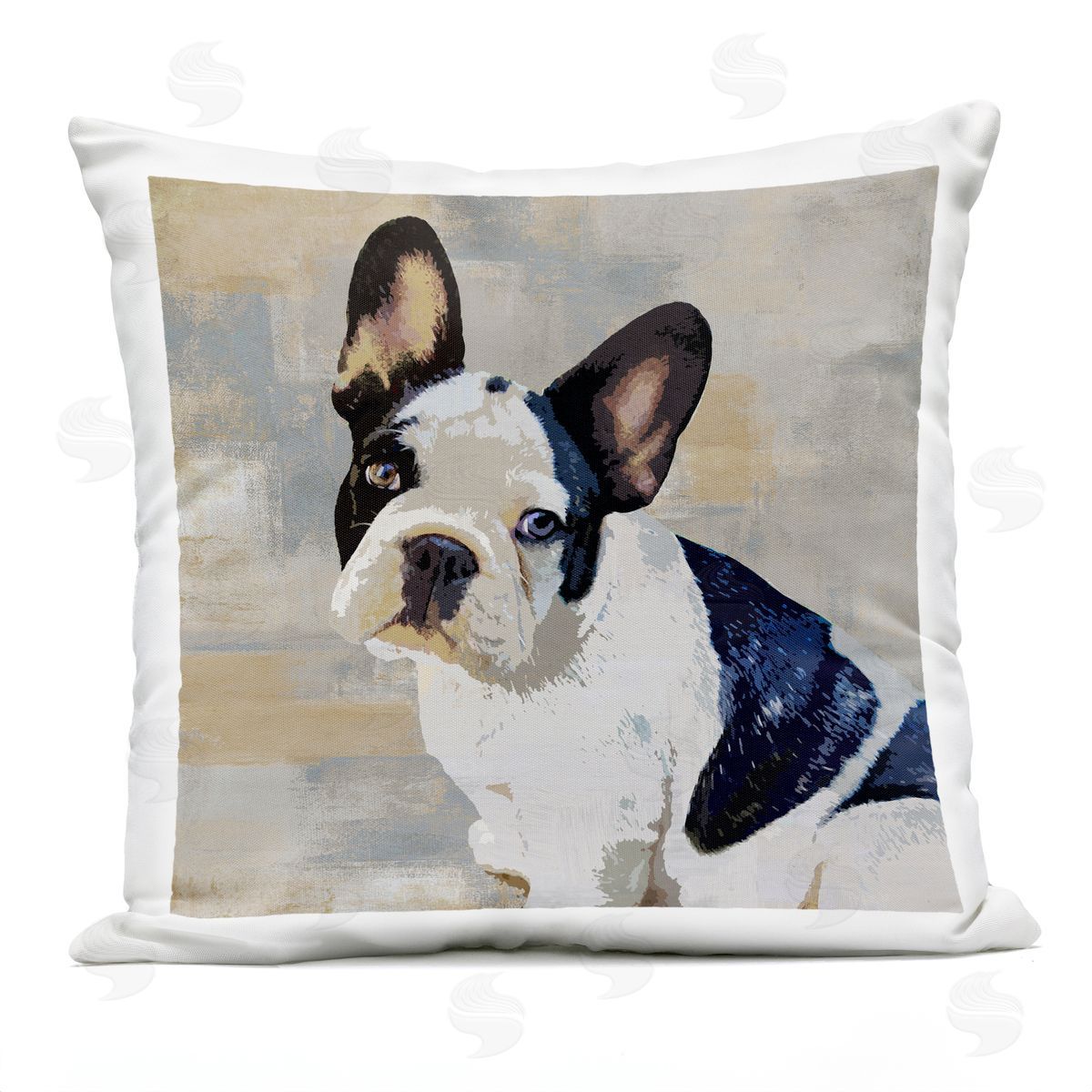 French Bulldog Dog Grey Beige Neutral Patchwork Outdoor Printed Pillow, Home Decor by Keri Rodgers
