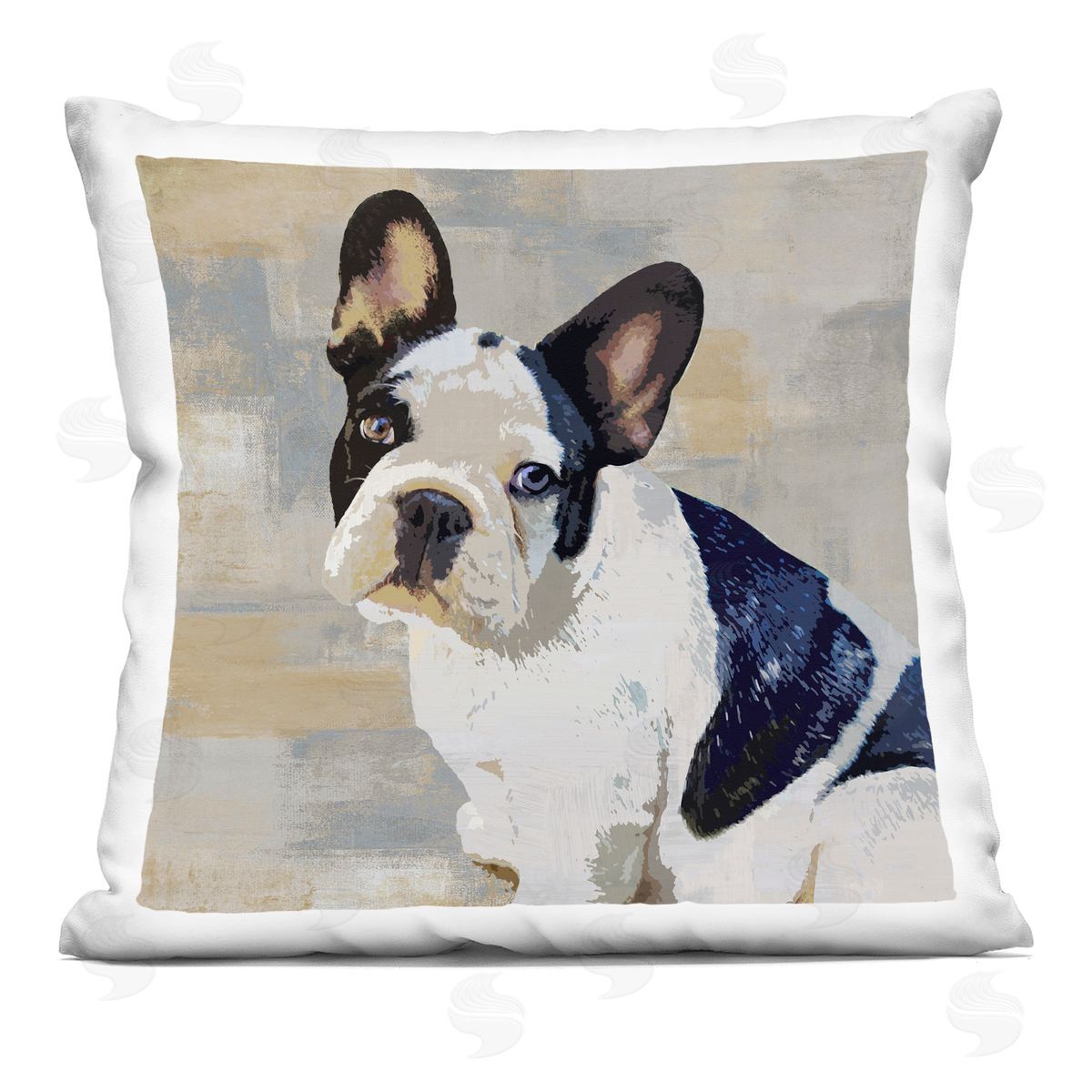 French Bulldog Dog Grey Beige Neutral Patchwork Decorative Printed Pillow, Home Decor by Keri Rodgers