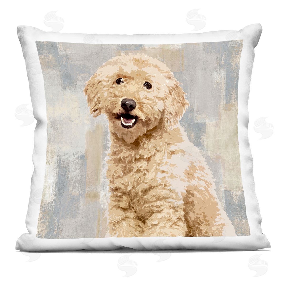 Smiling Labradoodle Dog Patchwork Grey Beige Pattern Decorative Printed Pillow, Home Decor by Keri Rodgers