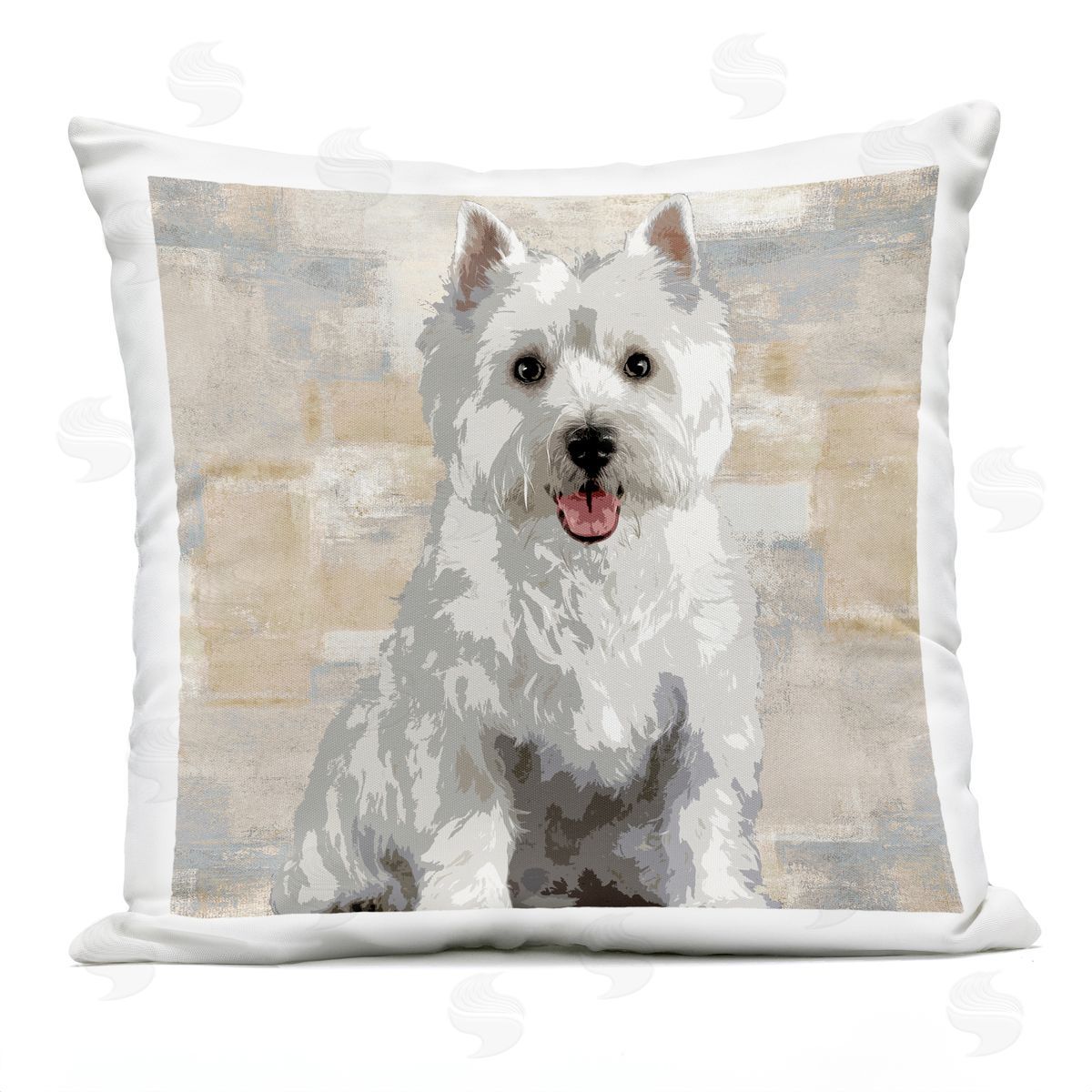 Highland Terrier Dog Patchwork Pattern Grey Outdoor Printed Pillow, Home Decor by Keri Rodgers