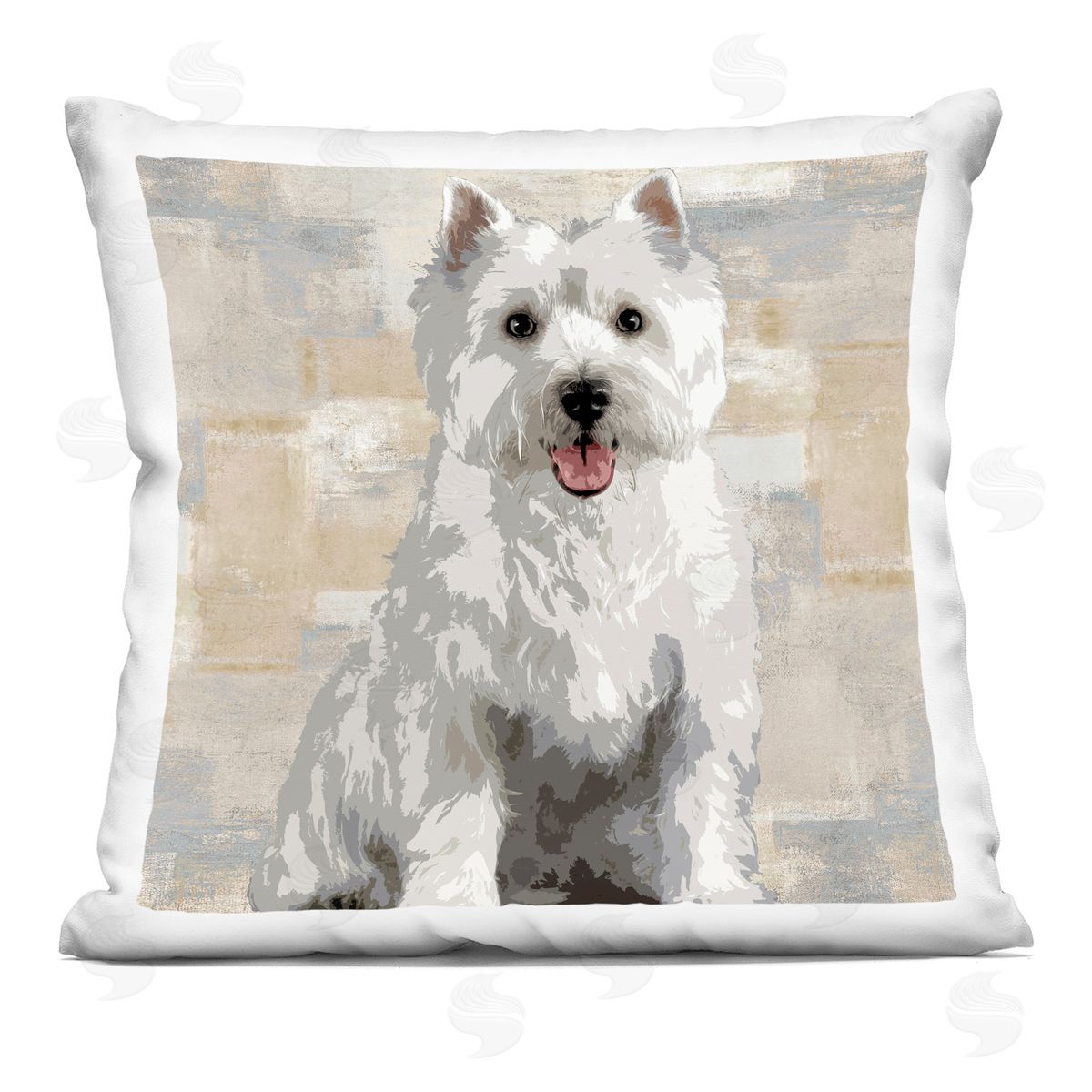 Highland Terrier Dog Patchwork Pattern Grey Decorative Printed Pillow, Home Decor by Keri Rodgers