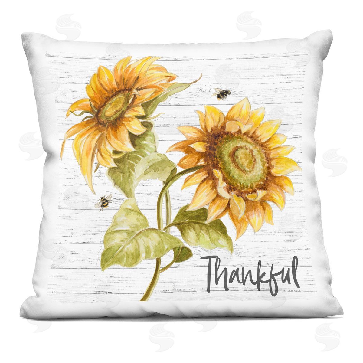 Thankful Text Country Sunflowers Bumble Bees Decorative Printed Pillow, Home Decor by Patricia Pinto