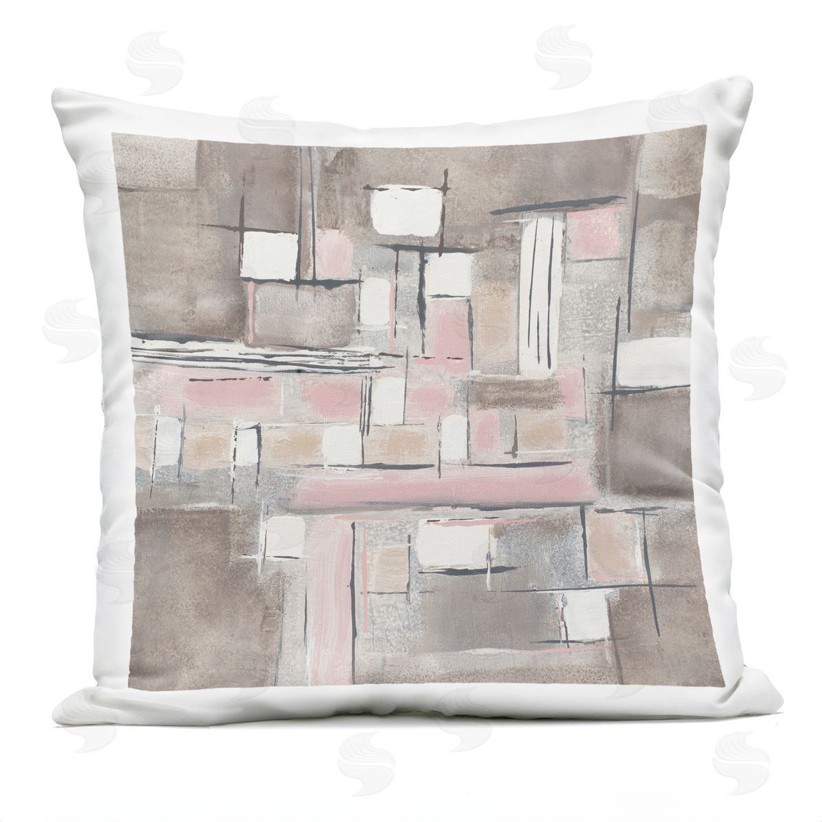 Soft Pink Neutral Abstract Patchwork Geometric Pattern Outdoor Printed Pillow, Home Decor by Merri Pattinian