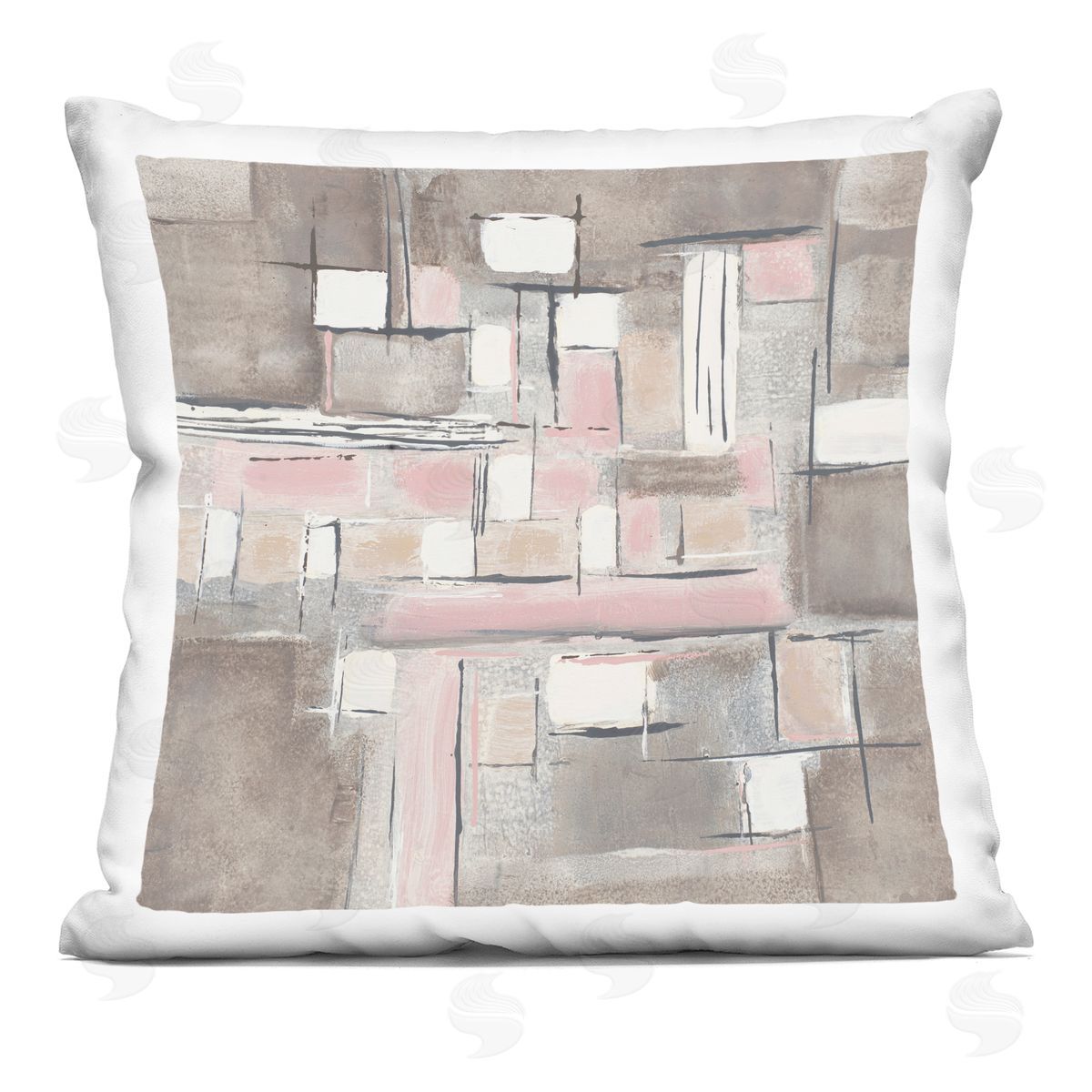 Soft Pink Neutral Abstract Patchwork Geometric Pattern Decorative Printed Pillow, Home Decor by Merri Pattinian