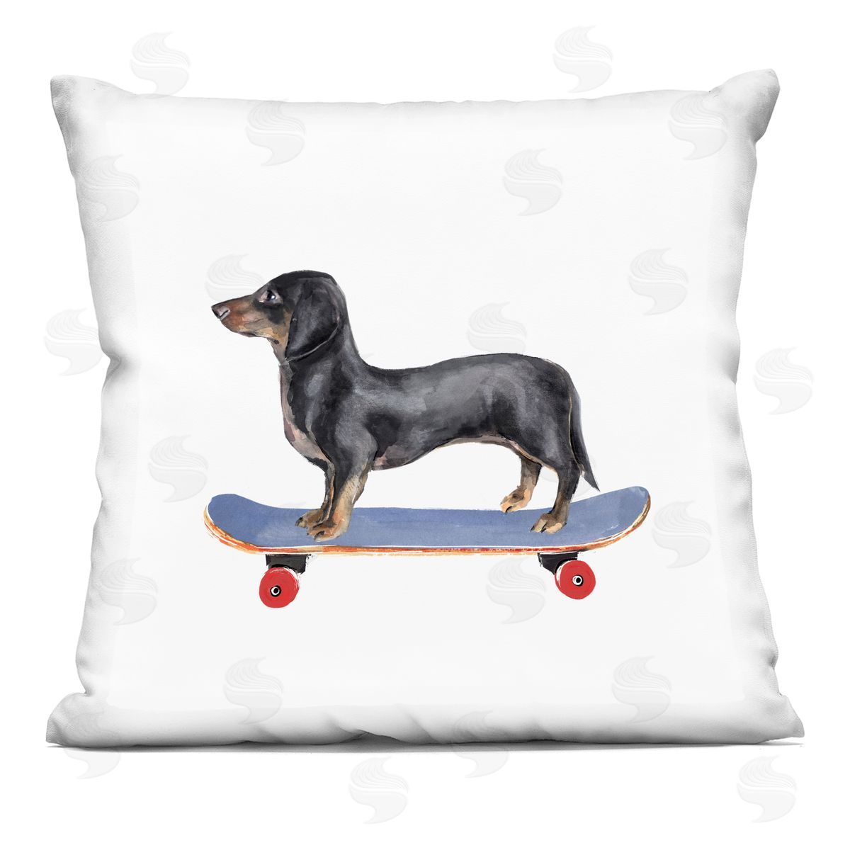 Dachshund Pet Dog on Blue Skateboard Decorative Printed Pillow, Home Decor by Annie Warren