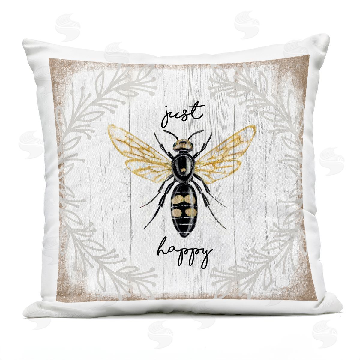 Just Be Happy Charming Rustic Bee Pun Outdoor Printed Pillow, Home Decor by Elizabeth Tyndall