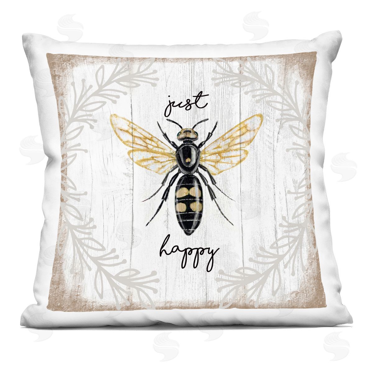 Just Be Happy Charming Rustic Bee Pun Decorative Printed Pillow, Home Decor by Elizabeth Tyndall