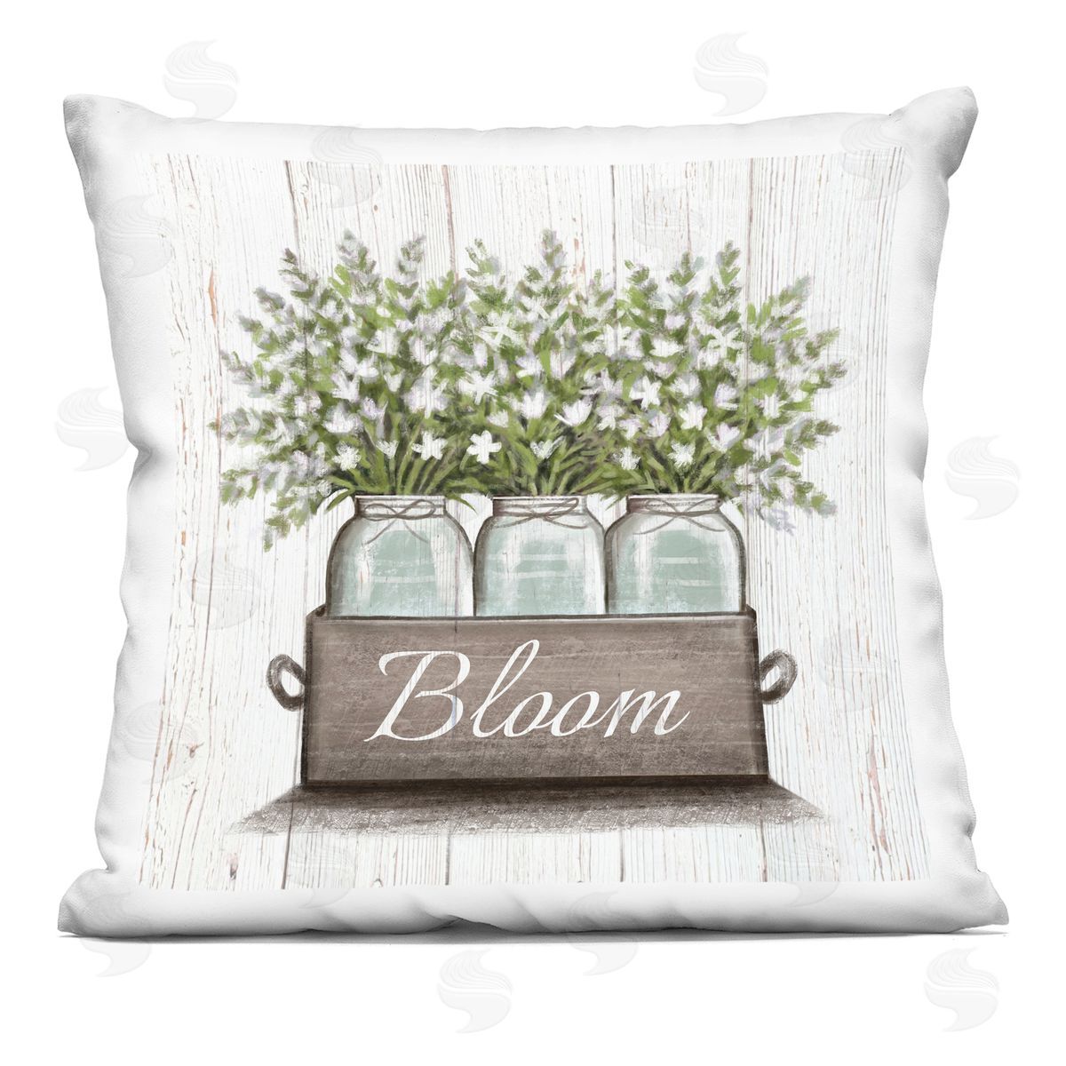 White Wildflowers in Jars Bloom Sentiments Decorative Printed Pillow, Home Decor by Elizabeth Tyndall