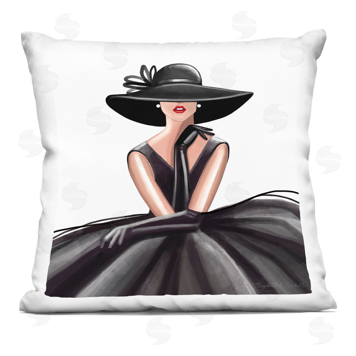 High End Fashion Glam Pose Luxurious Black Dress Decorative Printed Pillow, Home Decor by Elizabeth Tyndall