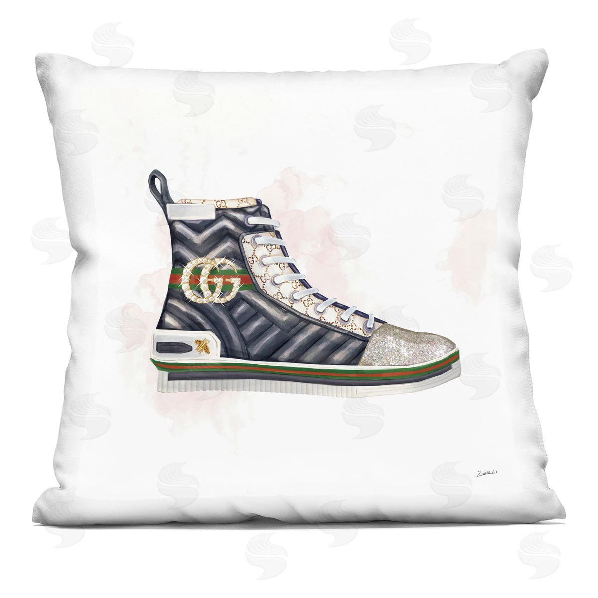 Fashion Forward Pleated Sneaker Designer Glam Style Printed Pillow Decorative Printed Pillow, Home Decor by Ziwei Li