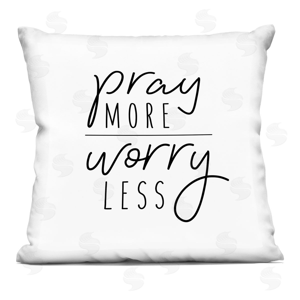 Pray More Worry Less Sentiment Minimal Text Decorative Printed Pillow, Home Decor by Jessica Mundo