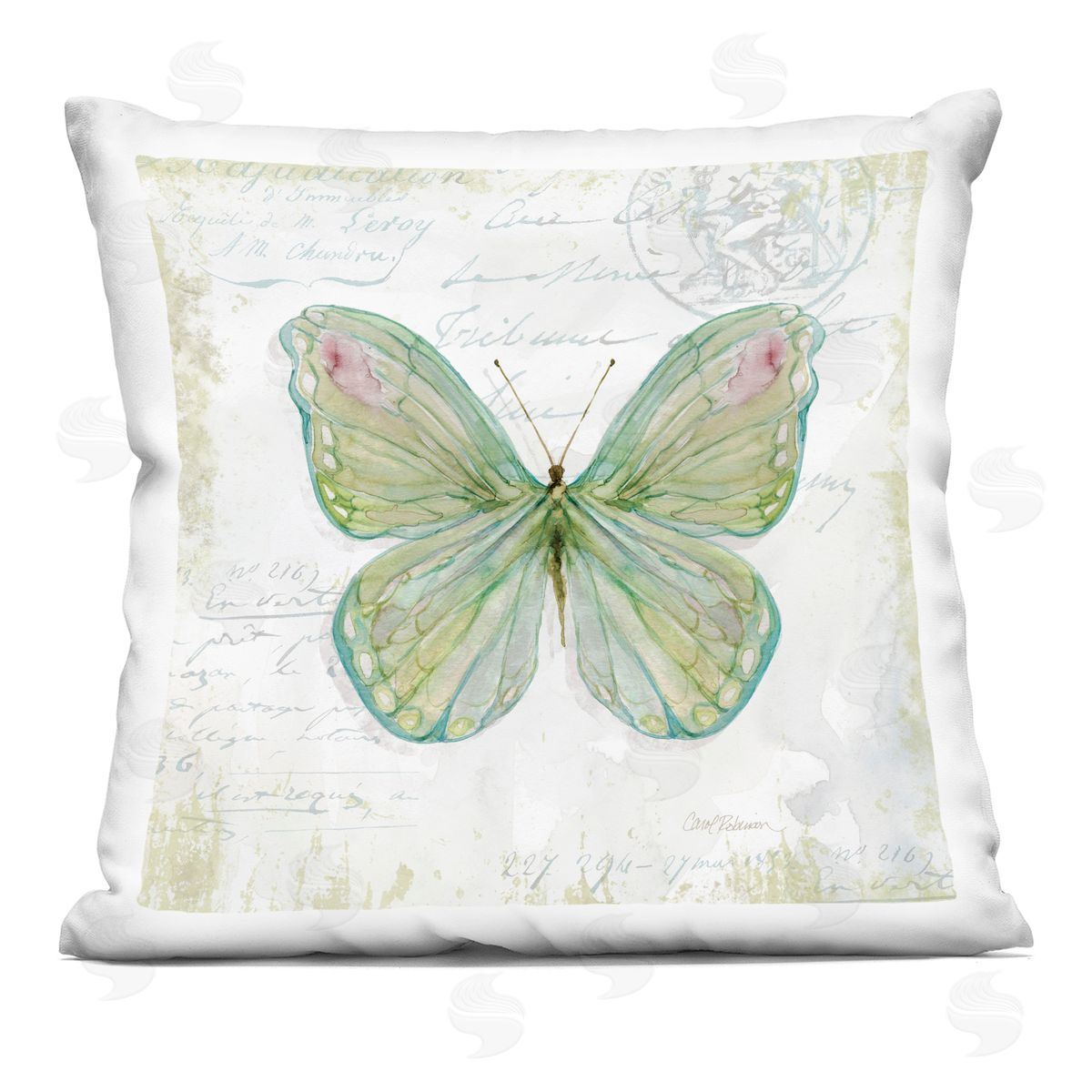 Antique Butterfly Insect Charming Vintage Postal Scripture Decorative Printed Pillow, Home Decor by Carol Robinson