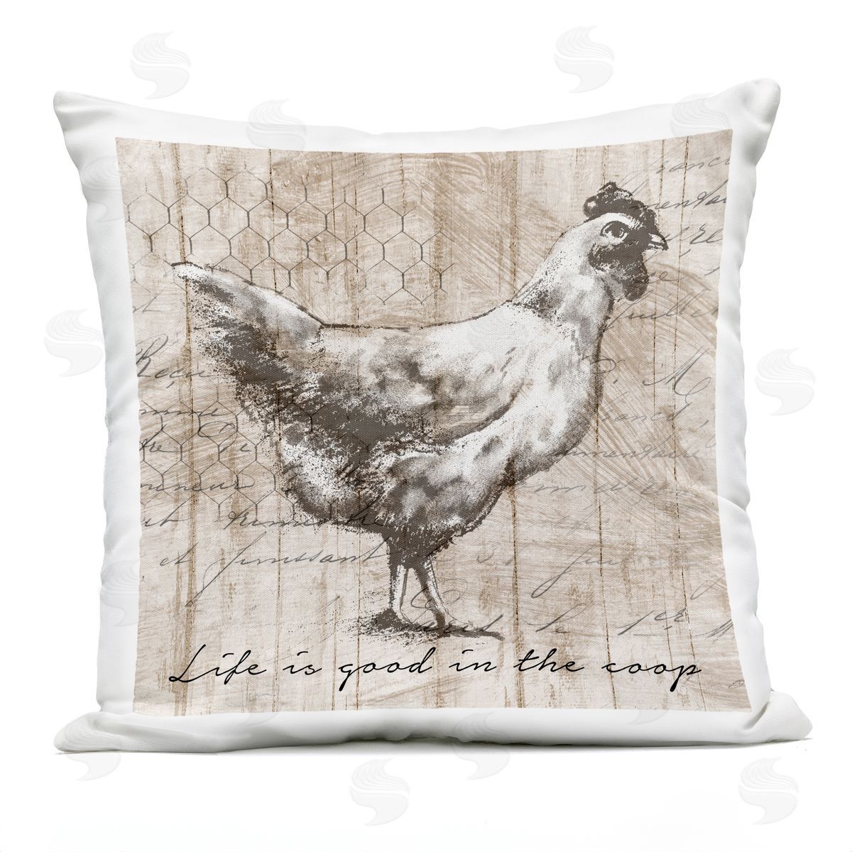 Life's Good In Coop Vintage Text Farm Chicken Outdoor Printed Pillow, Home Decor by Conrad Knutsen