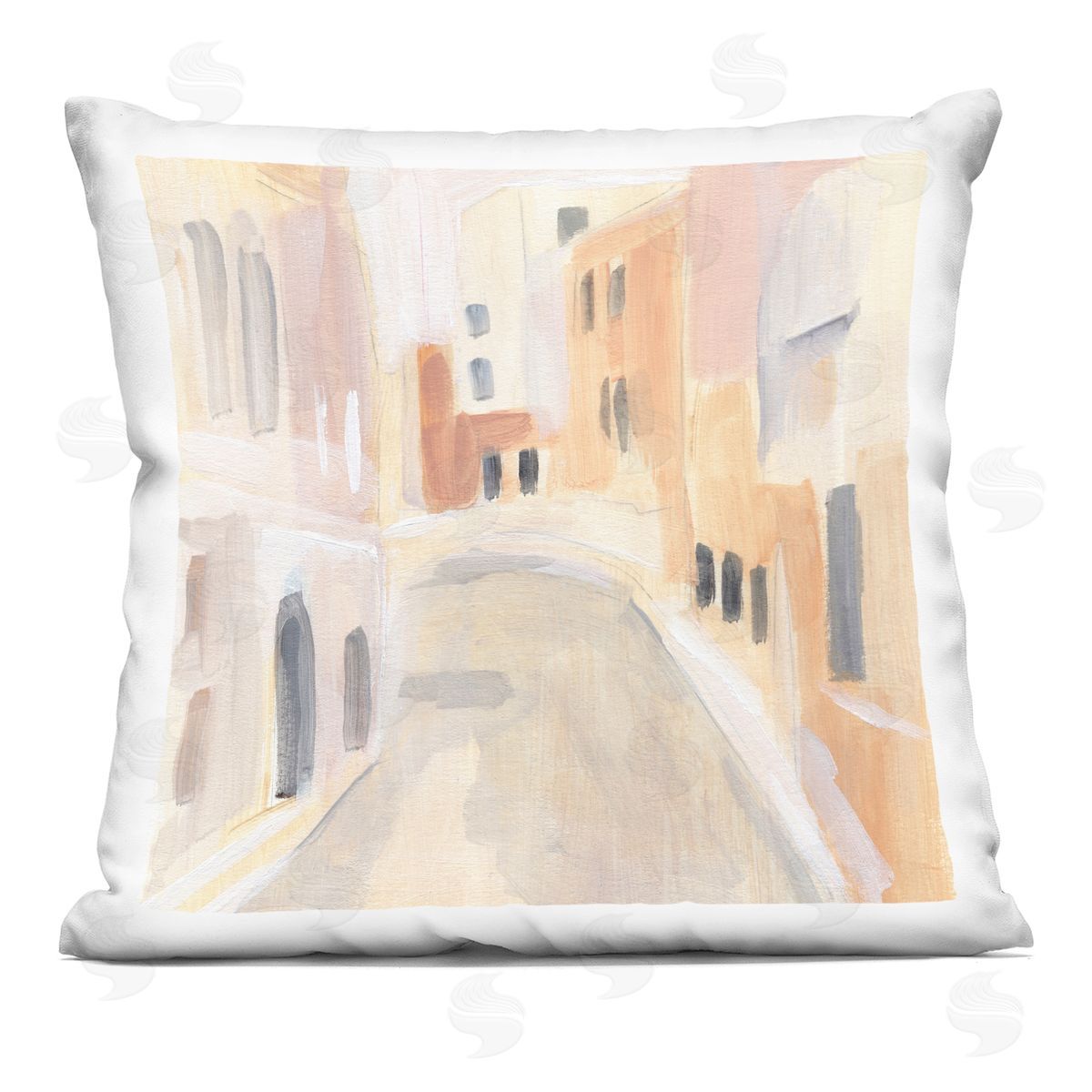 Soft City Pathway Delicate Coastal European Buildings Decorative Printed Pillow, Home Decor by Annie Warren