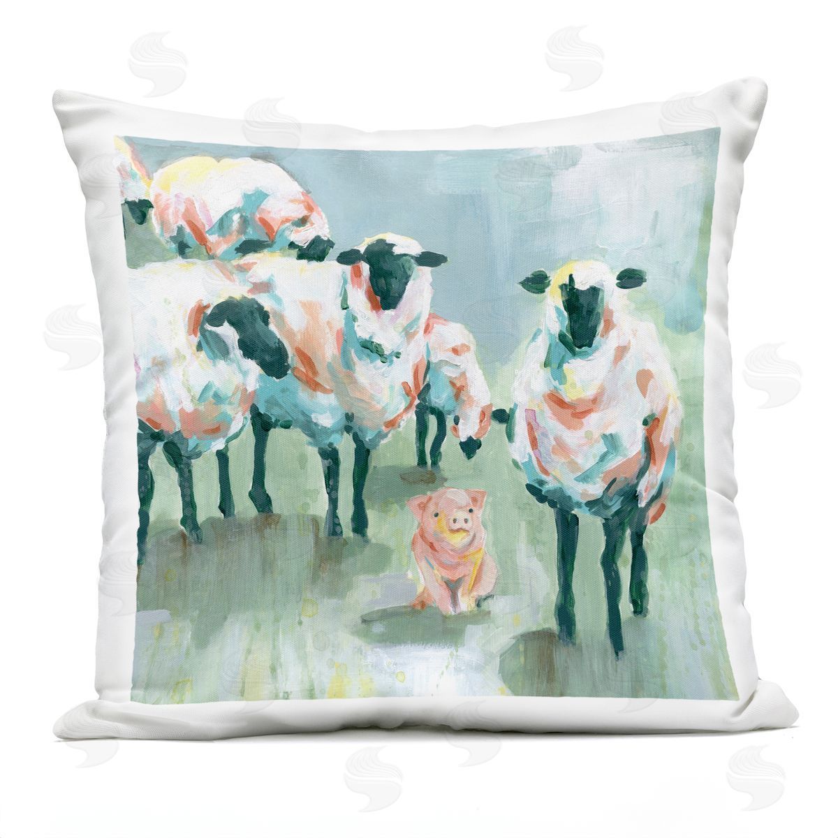 Piglet in Flock of Sheep Outdoor Printed Pillow, Home Decor by Carol Robinson
