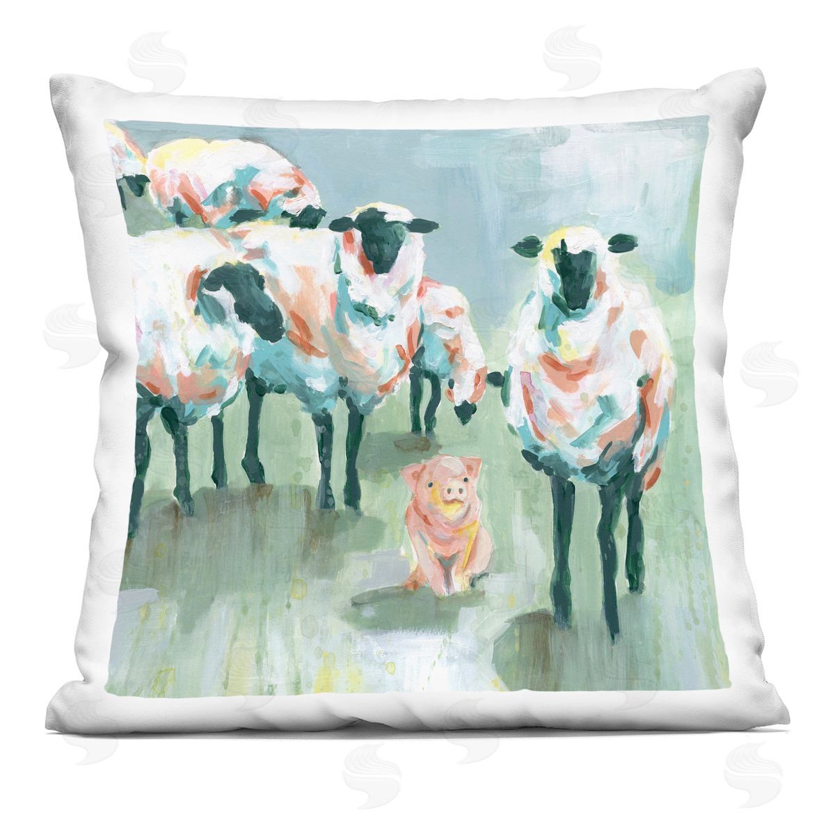 Piglet in Flock of Sheep Decorative Printed Pillow, Home Decor by Carol Robinson