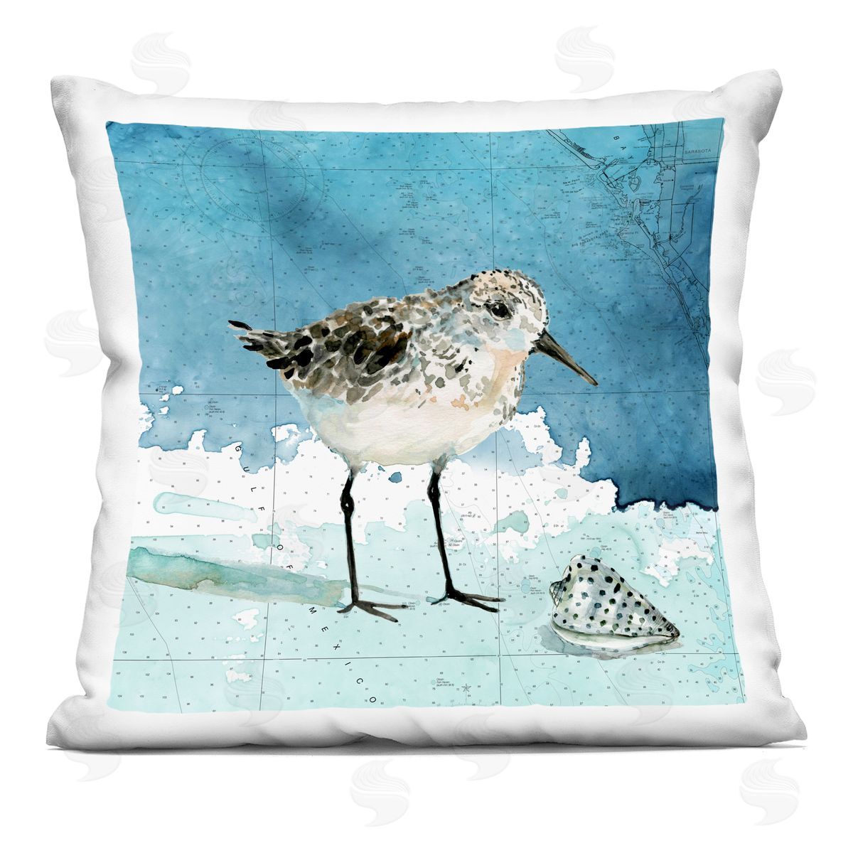 Sandpiper Bird over Map Decorative Printed Pillow, Home Decor by Carol Robinson