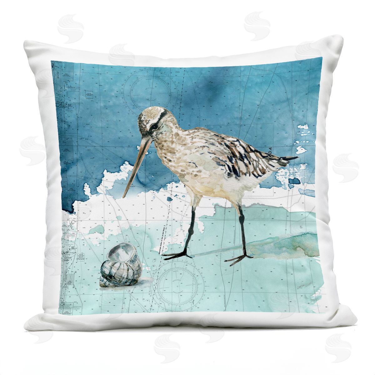 Beach Bird on Coastal Map Outdoor Printed Pillow, Home Decor by Carol Robinson