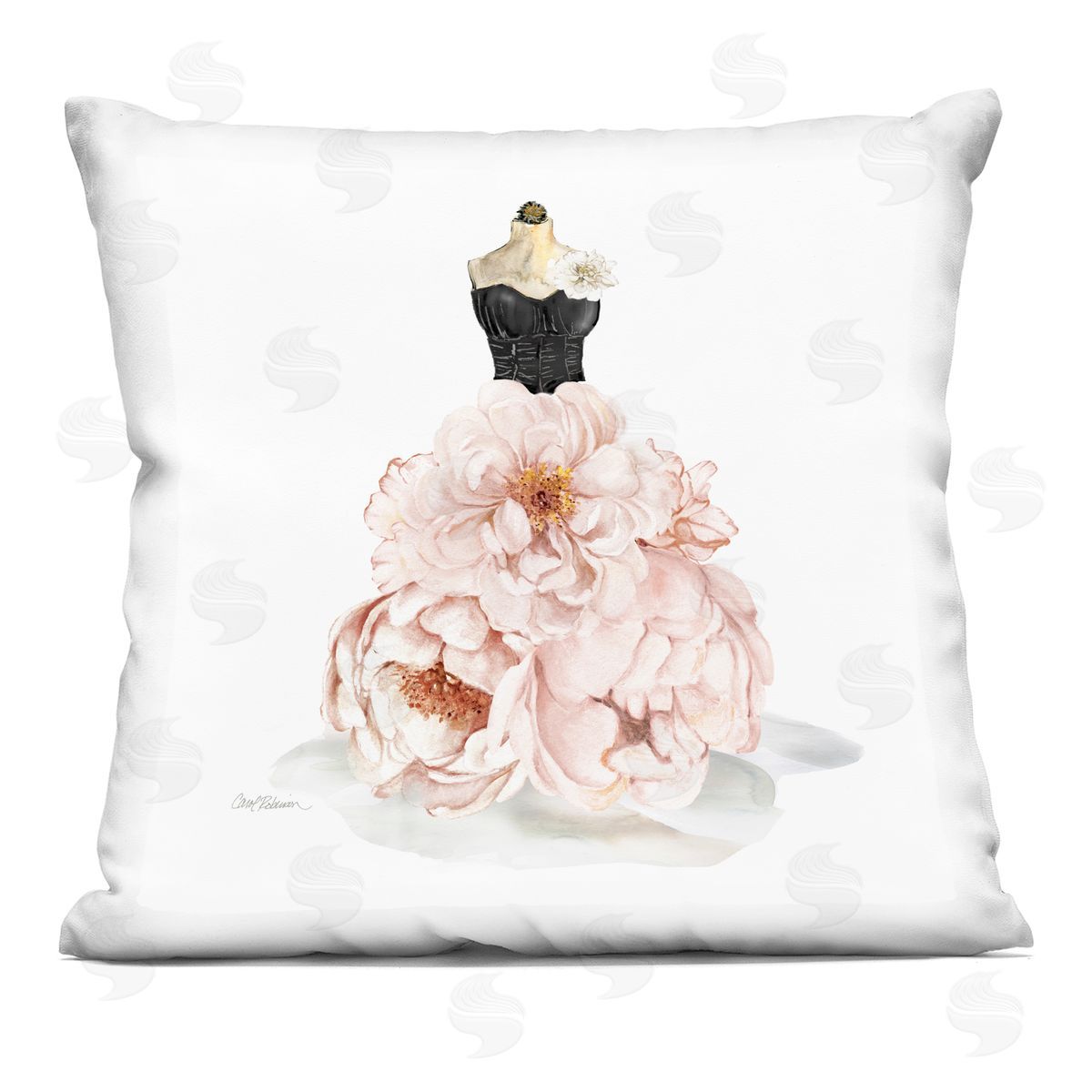 Pink Peonies Floral Dress Decorative Printed Pillow, Home Decor by Carol Robinson