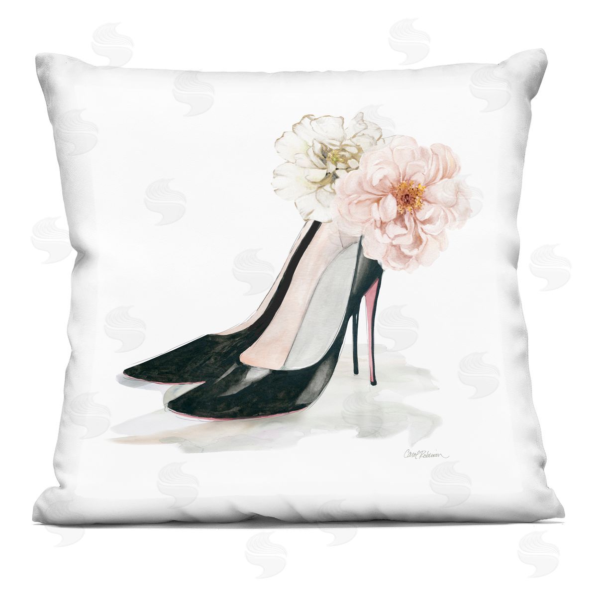 Pink Floral Black Heels Decorative Printed Pillow, Home Decor by Carol Robinson