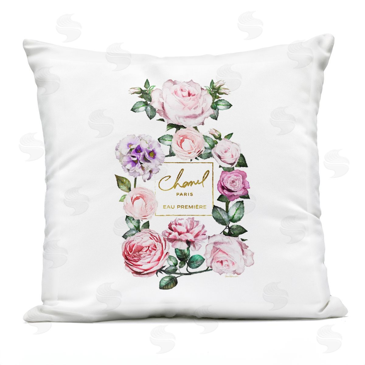 Spring Garden Rose Florals Glam Perfume Bottle Outdoor Printed Pillow, Home Decor by Amanda Greenwood