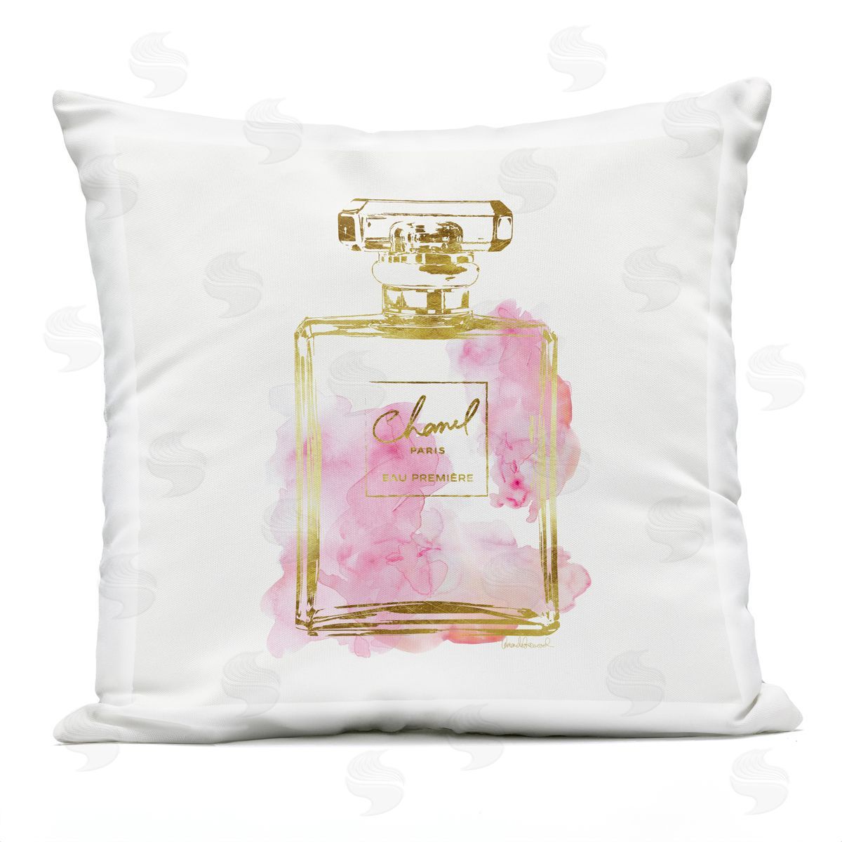 Glam Perfume Bottle Expressive Pink Watercolor Pattern Outdoor Printed Pillow, Home Decor by Amanda Greenwood
