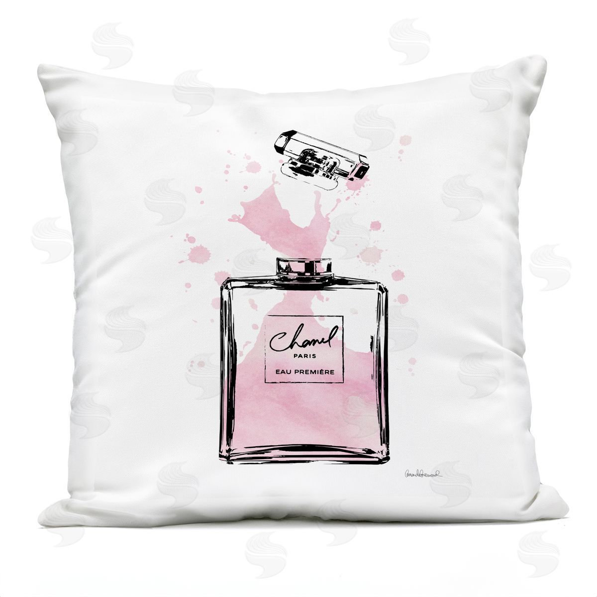 Pretty Pink Watercolor Perfume Bottle Splash Outdoor Printed Pillow, Home Decor by Amanda Greenwood
