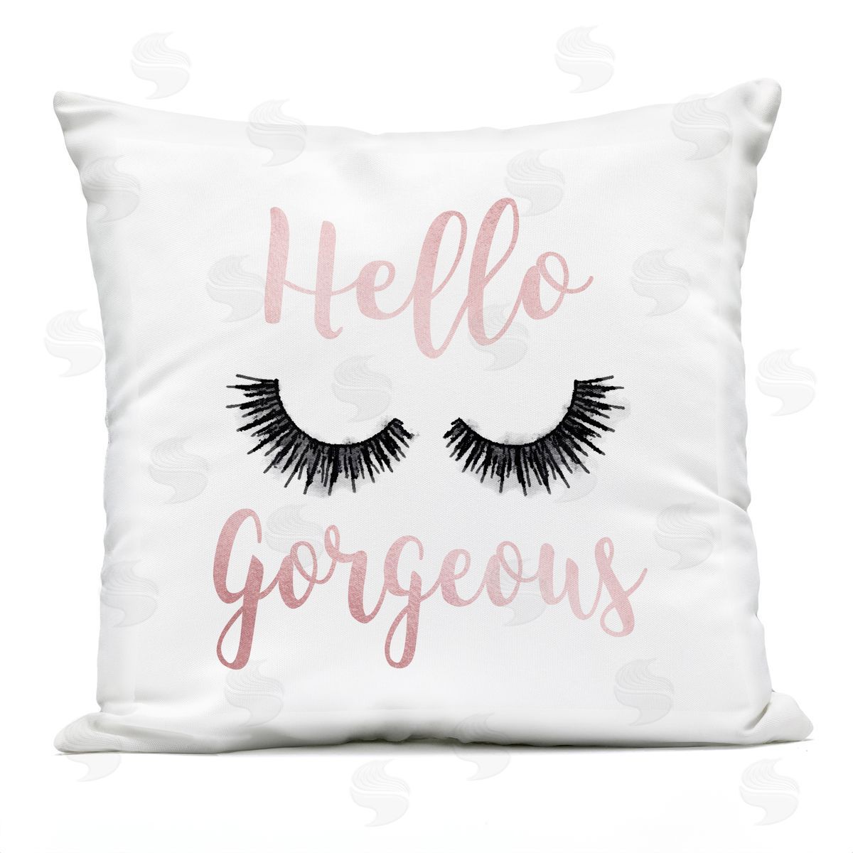 Hello Gorgeous Black Eyelashes Typography Outdoor Printed Pillow, Home Decor by Amanda Greenwood