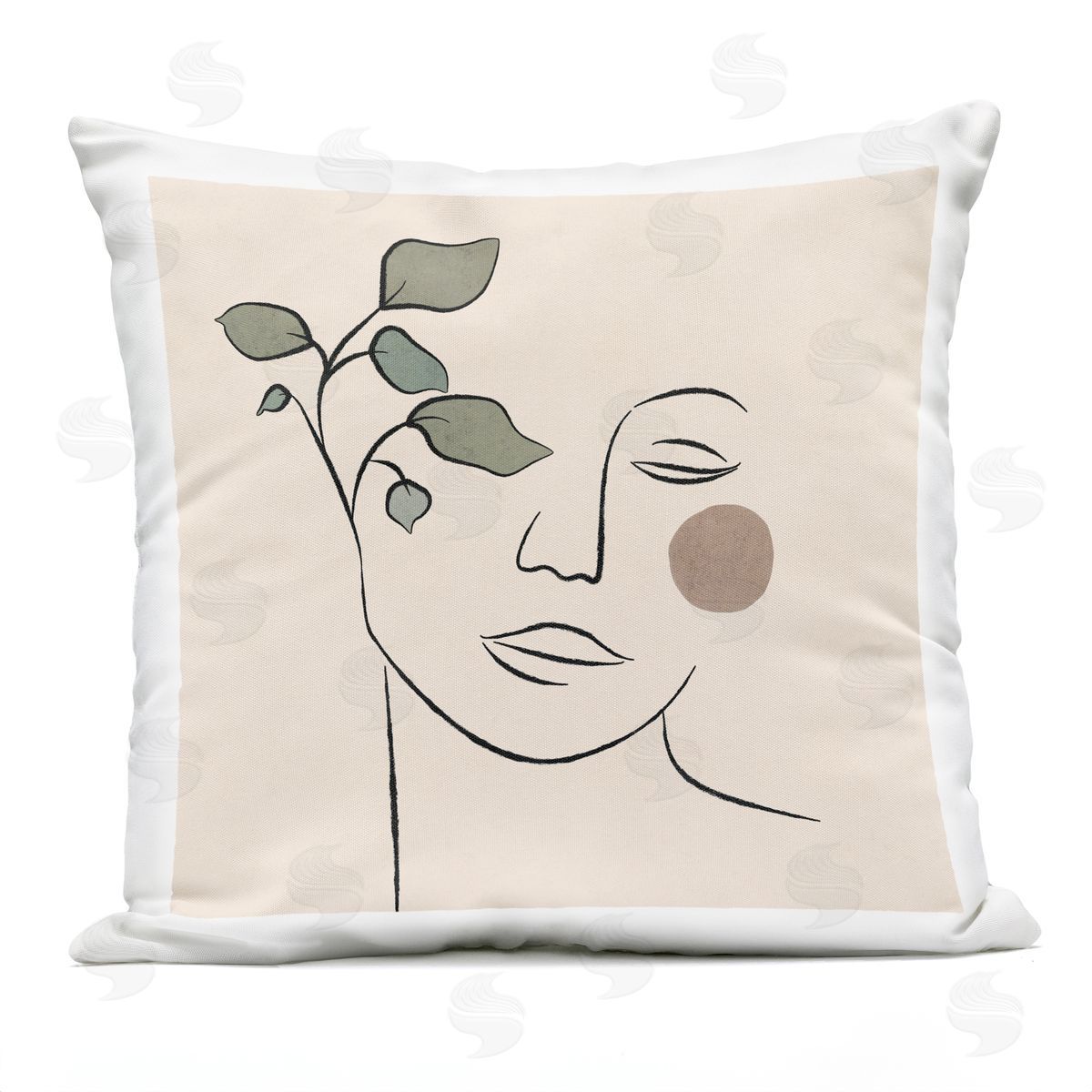 Soft Female Face Line Drawing Abstract Plant Sun Outdoor Printed Pillow, Home Decor by JJ Design House LLC