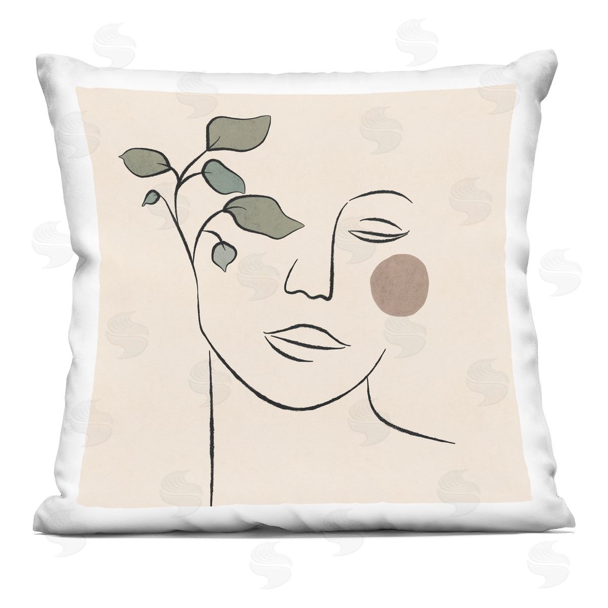 Soft Female Face Line Drawing Abstract Plant Sun Decorative Printed Pillow, Home Decor by JJ Design House LLC