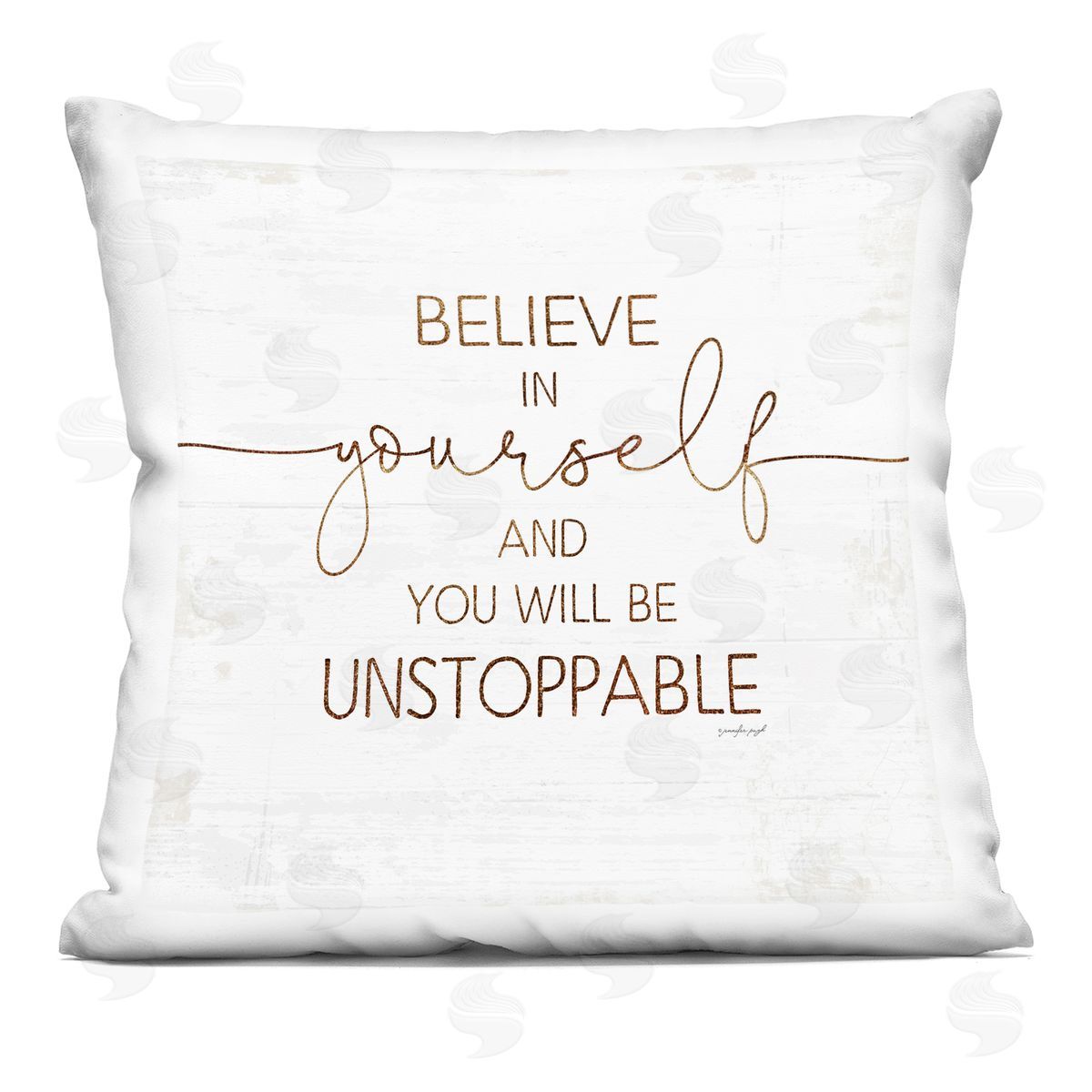 Believe In Yourself Be Unstoppable Phrase Rustic Typography Decorative Printed Pillow, Home Decor by Jennifer Pugh