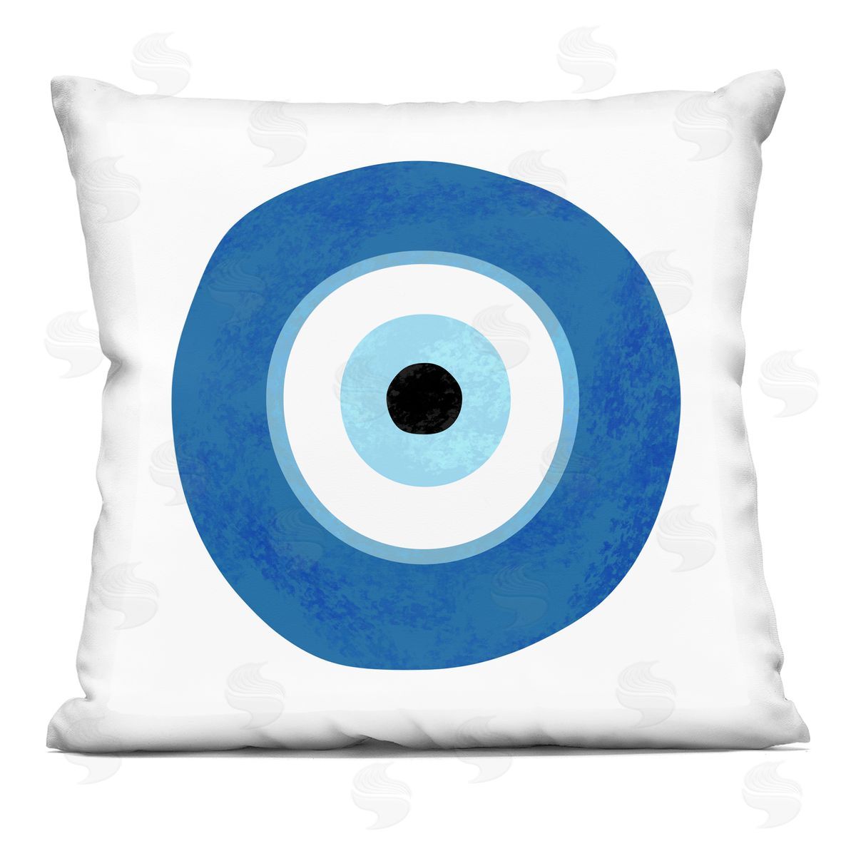 Evil Eye Centric Bold Blue Abstract Circular Shapes Printed Pillow Decorative Printed Pillow, Home Decor by Ziwei Li