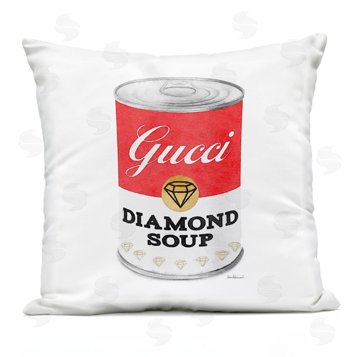 Traditional Condensed Soup Can Diamond Glam Fashion Brand Outdoor Printed Pillow, Home Decor by Amanda Greenwood