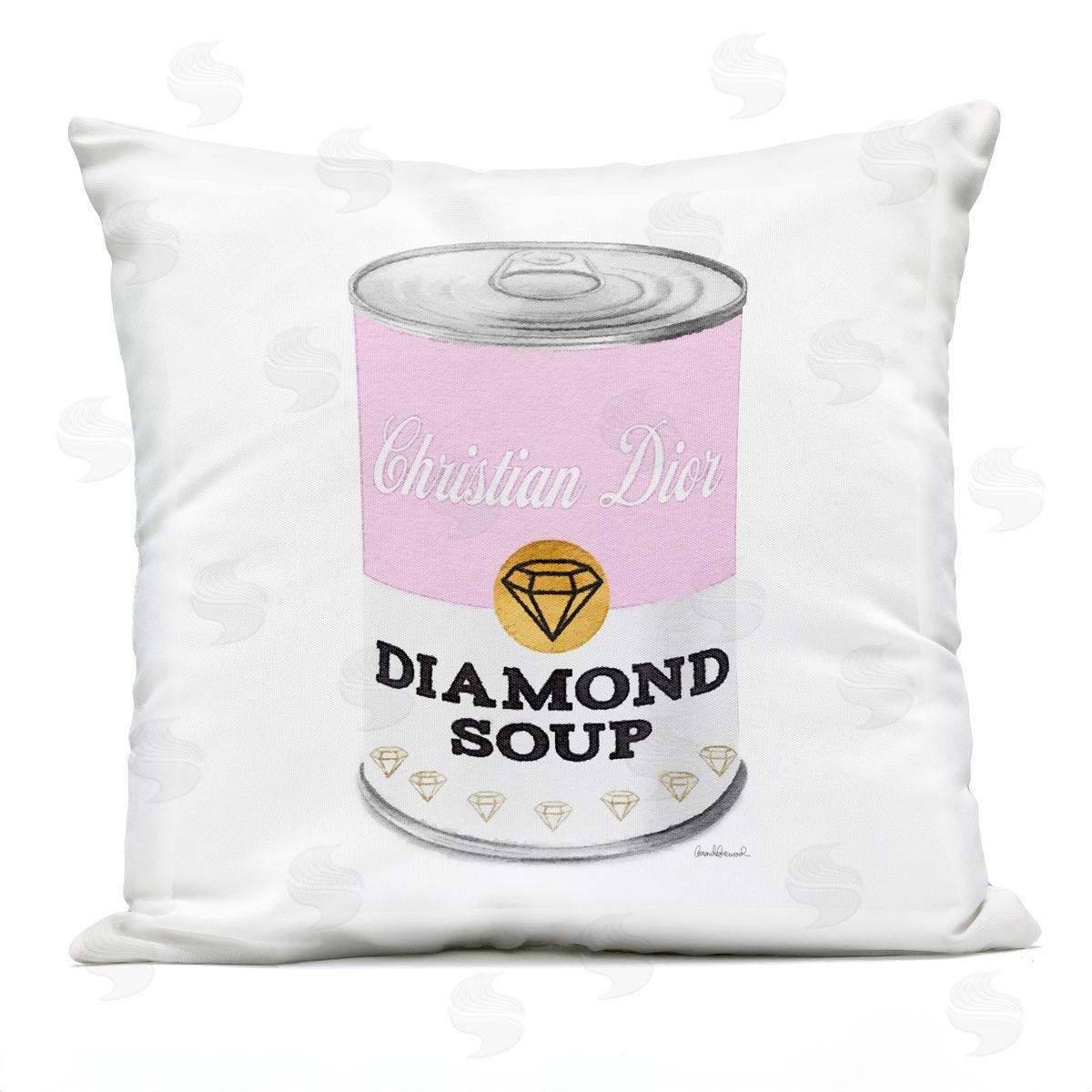 Pink Condensed Soup Can Diamond Pop Fashion Glam Outdoor Printed Pillow, Home Decor by Amanda Greenwood