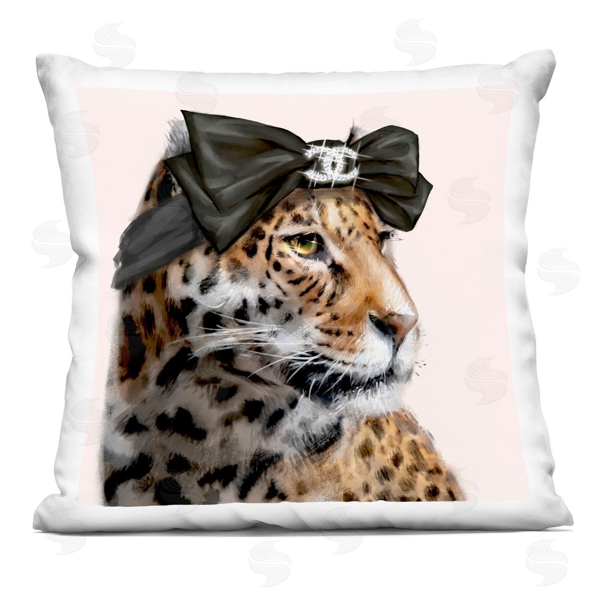 Fashion Leopard Chic Animal Black Bow Glam Printed Pillow Decorative Printed Pillow, Home Decor by Ziwei Li