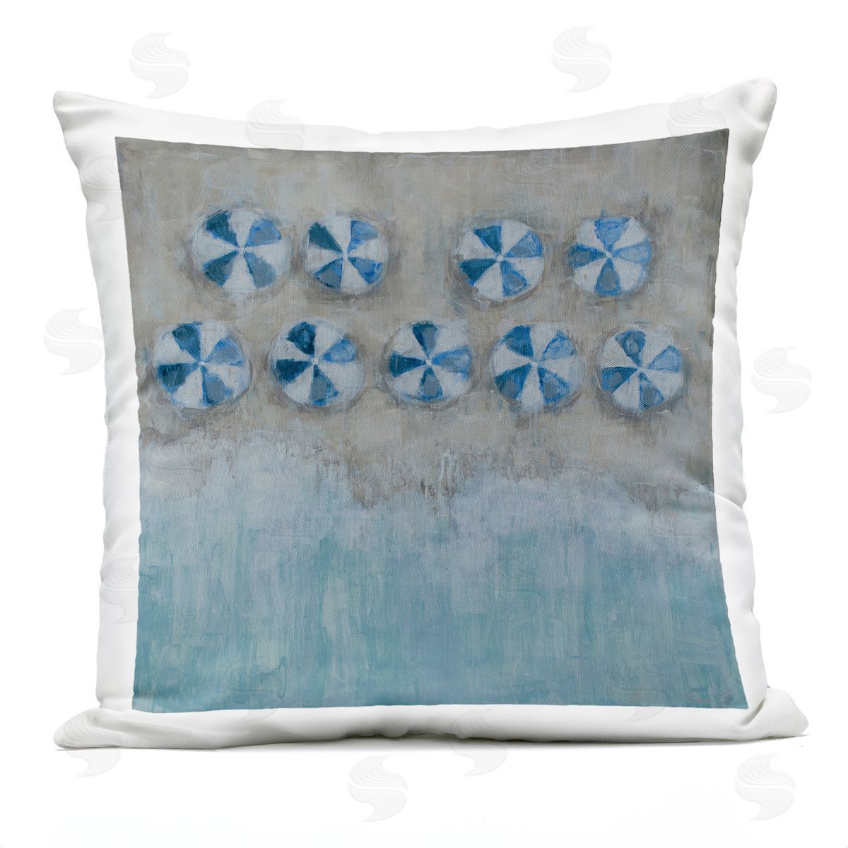 Beach Umbrella Coast Abstract Aerial Landscape Painting Outdoor Printed Pillow, Home Decor by Reesa Qualia