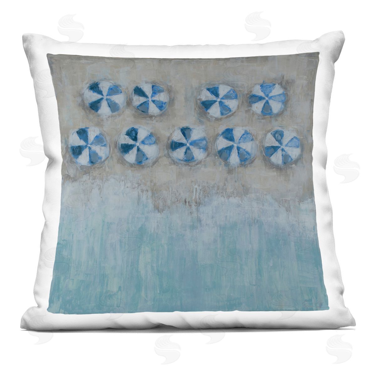 Beach Umbrella Coast Abstract Aerial Landscape Painting Decorative Printed Pillow, Home Decor by Reesa Qualia