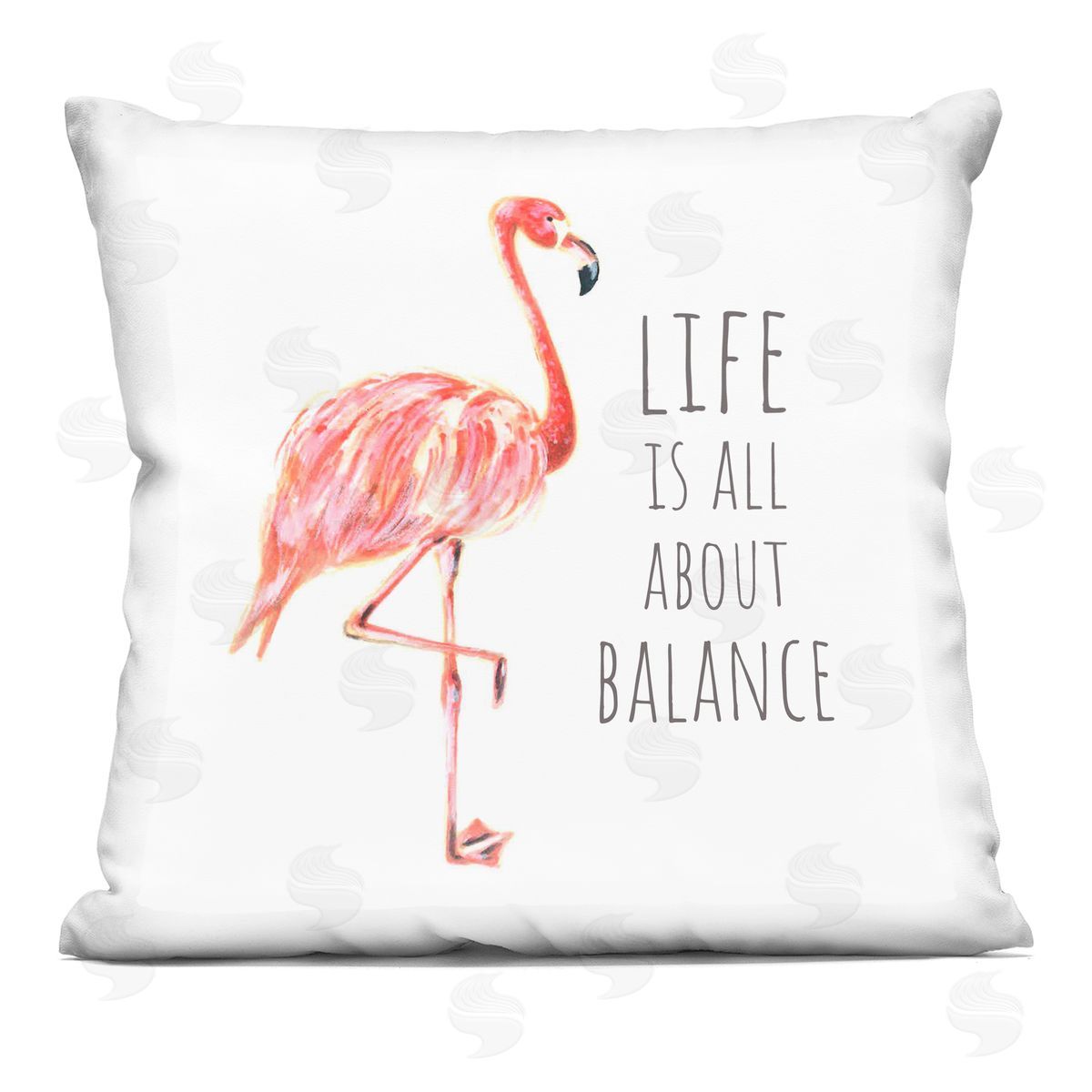 Life is About Balance Motivational Phrase Pink Flamingo Decorative Printed Pillow, Home Decor by Reesa Qualia