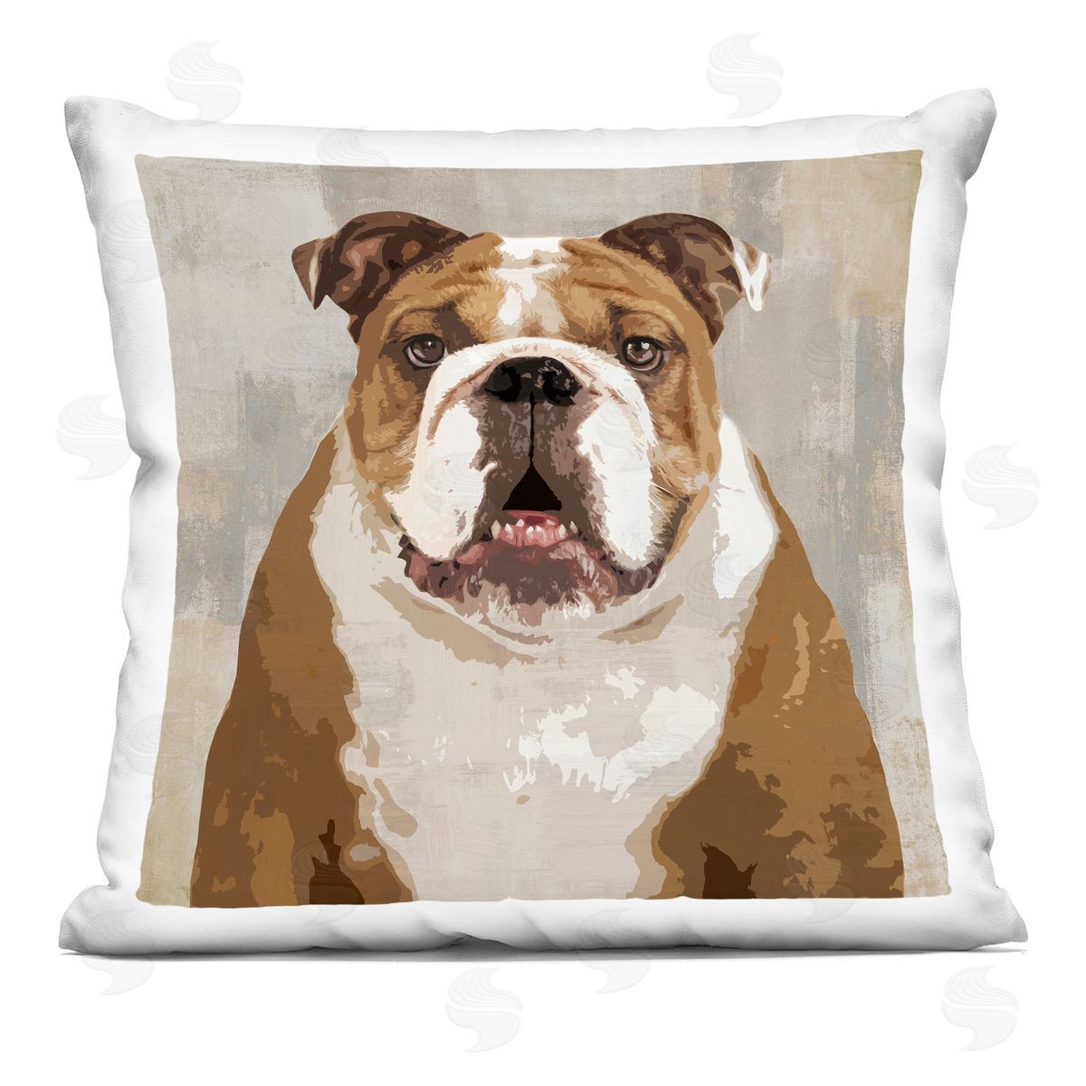 Pet Bulldog Portrait Abstract Beige Pattern Decorative Printed Pillow, Home Decor by Keri Rodgers