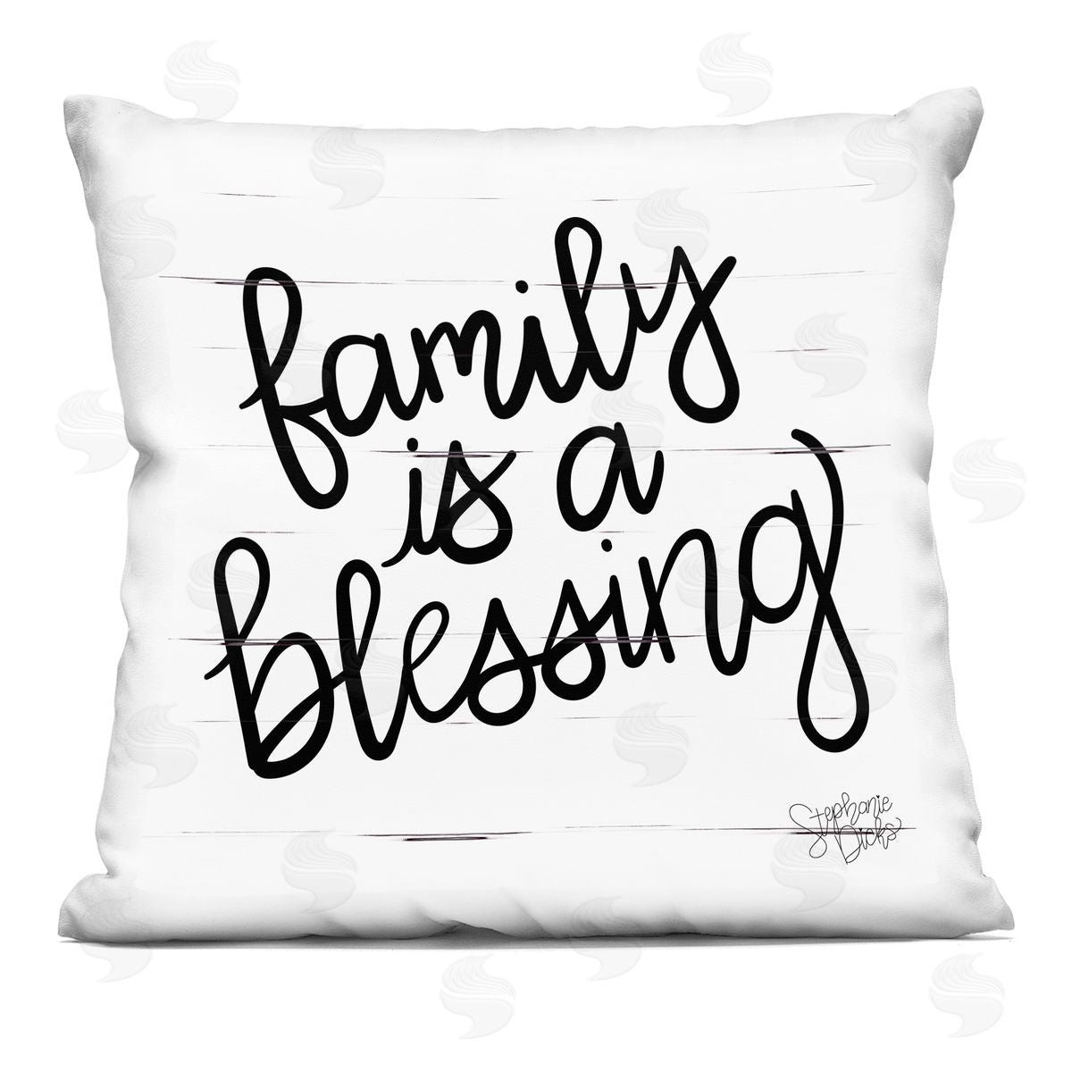 Family Is Blessing Rustic Minimal Calligraphy Sign Decorative Printed Pillow, Home Decor by Stephanie Dicks